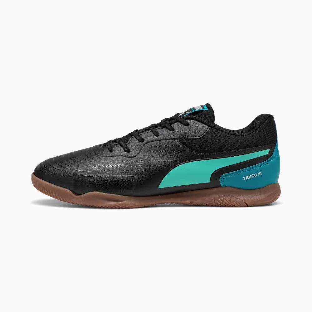 Puma Truco III IN Indoor Football Shoes for Men - Black/Aquatic/Tropical Blue/White - Lightweight Soccer Cleats for Indoor Training & Futsal Matches