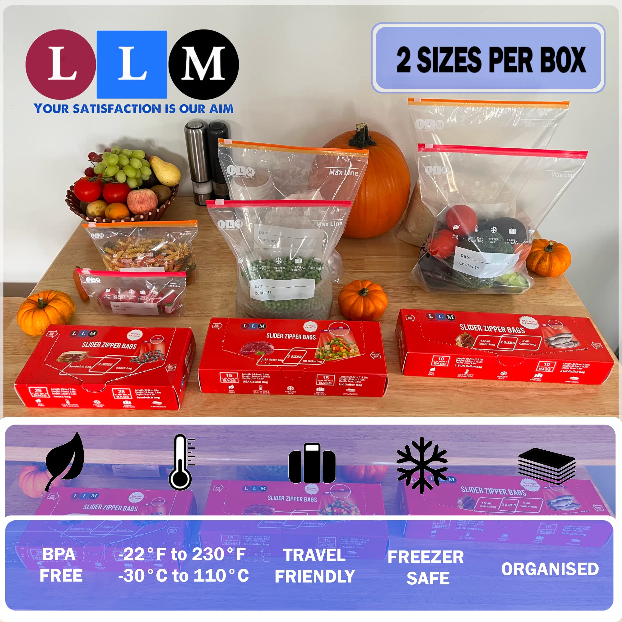 LLM Premium Gallon Freezer Bags - Heavy Duty Stand & Fill Expandable Bottom Ziplock Bags (30 Pack) | BPA Free Food Storage Solution for Freezing, Meal Prep & Bulk Groceries | Includes Both US & UK Gallon Sizes