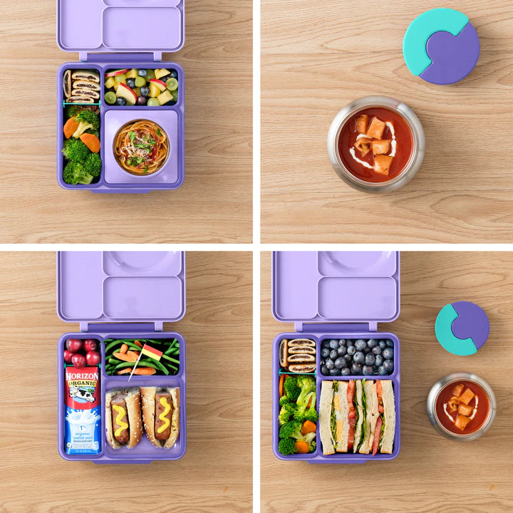 OmieBox V2 Bento Lunch Box for Kids - Leak Proof, Insulated Stainless Steel Container with Compartments | Purple Plum Color | Perfect for School, Work & Picnics