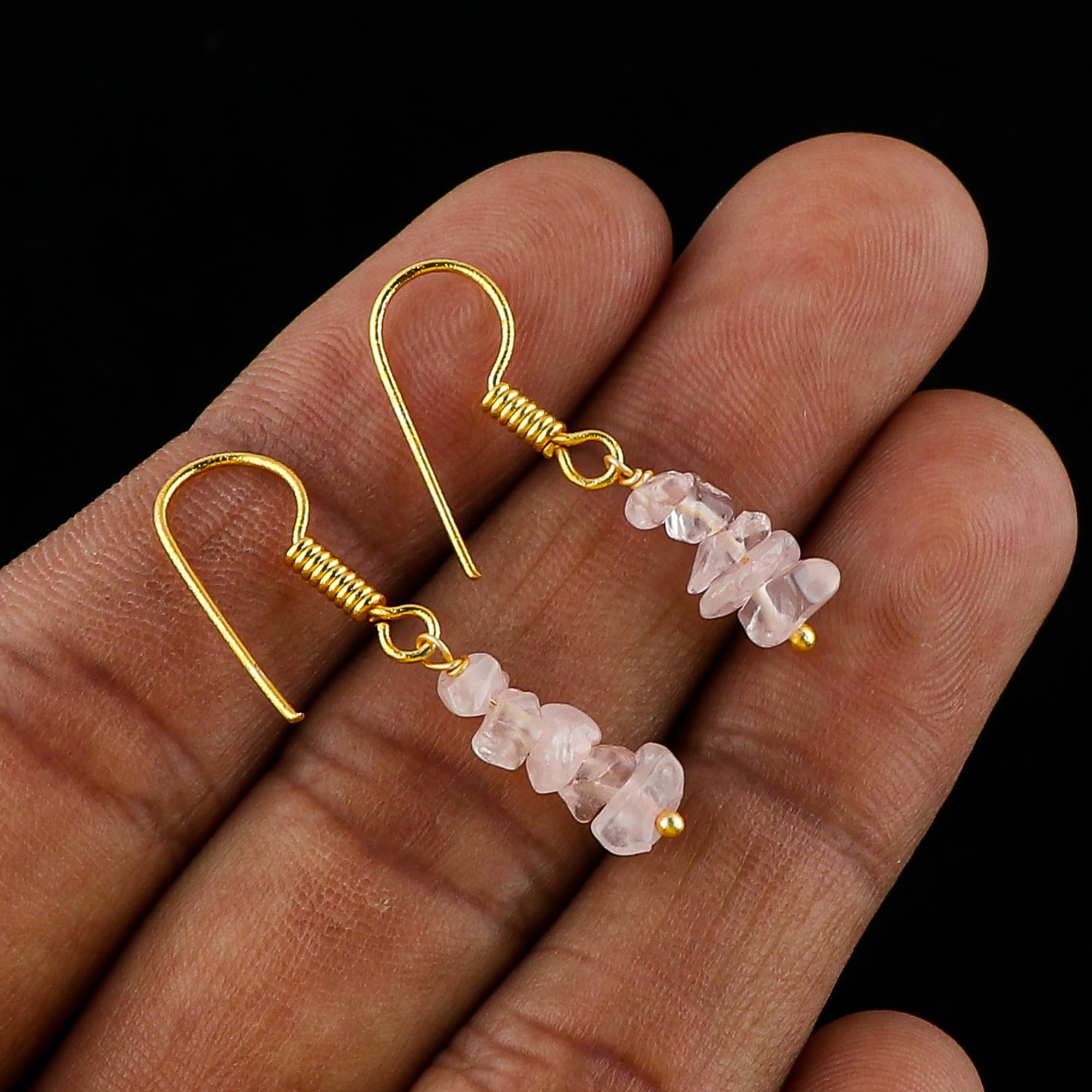 Rose Quartz Chips Earrings for Women - Natural Stone Dangle Earrings for Healing & Positive Energy - Perfect for Meditation, Yoga & Spiritual Gifts