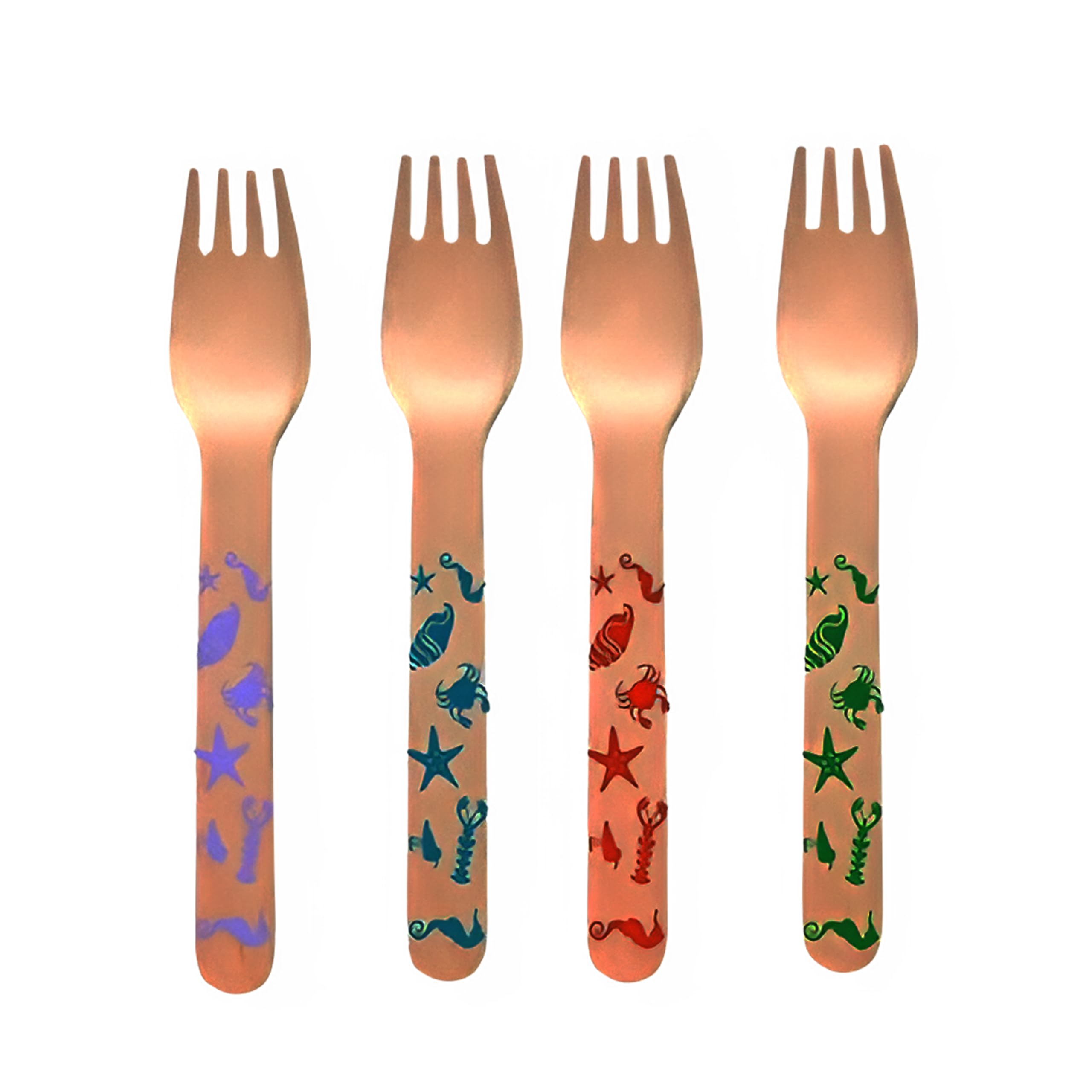 Eco-Friendly Wooden Forks Set - 20 Pack Ocean Themed Disposable Cutlery with 4 Color Options | Perfect for Beach Parties, Picnics & Sustainable Dining