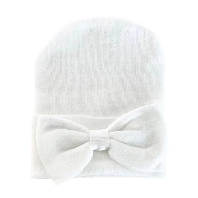 Baby Newborn Hat with Bow - Soft White Knit Beanie for Newborns & Infants | Perfect for Photography, Hospital, and Winter Outfits
