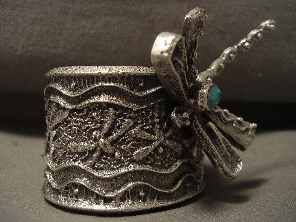 Authentic Navajo Dragonfly Turquoise Silver Bracelet - 162g Native American Handmade Jewelry for Women, Boho Fashion & Spiritual Healing Accessories