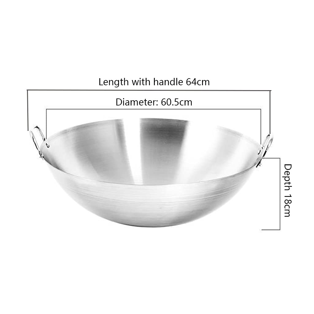 55/60cm Round Bottom Chinese Smokeless Wok Pot for Gas Stove - Double Ear Chef Fry Pan with Lid - Multipurpose Kitchen Cookware for Stir-Frying, Deep Frying & Cooking - Ideal for Restaurants, Canteens & Home Kitchens