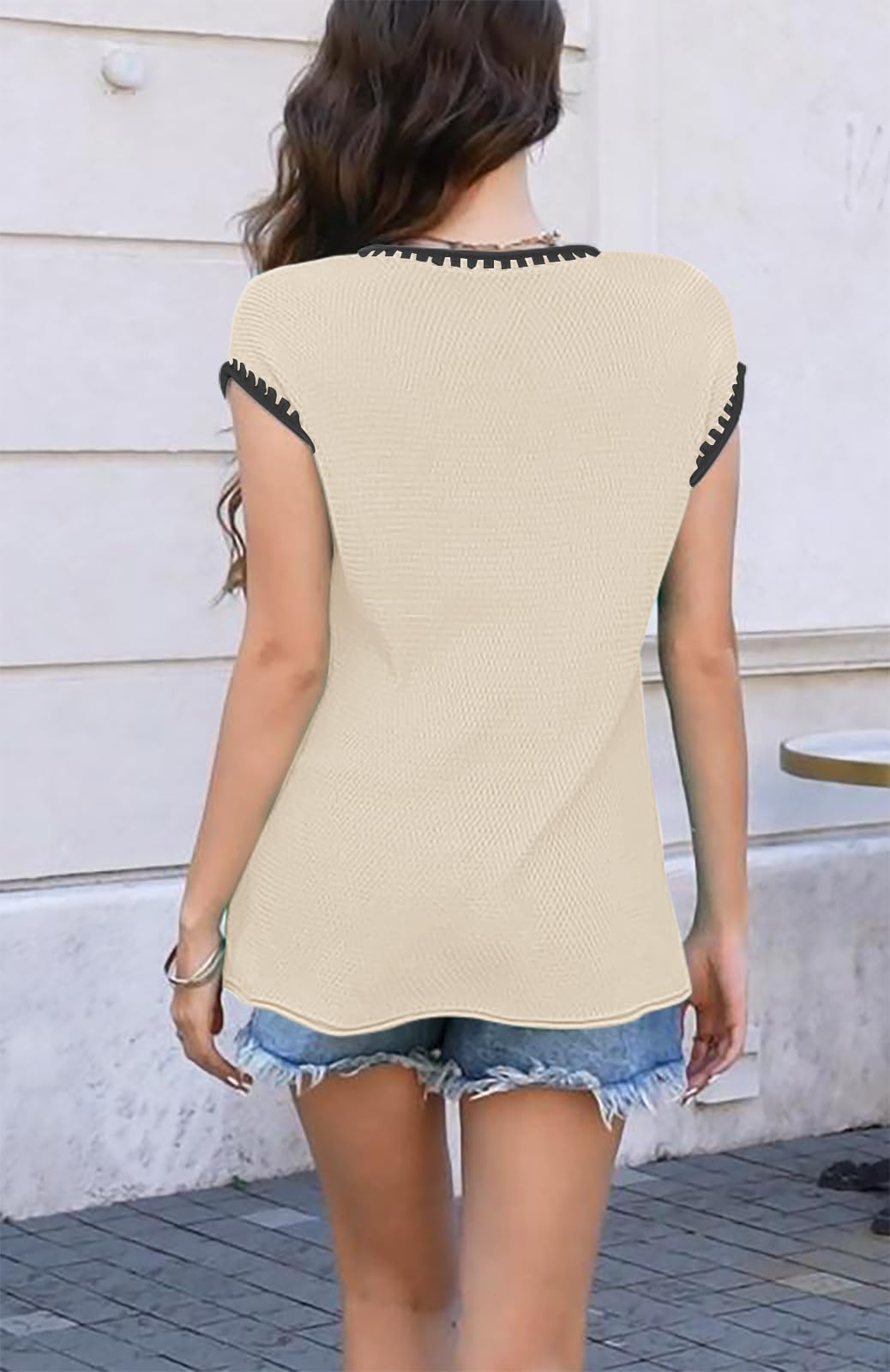 Women's Waffle Knit Sweater Shirts - Cap Sleeve Summer Tops & Basic Tank Tops | Casual Outfits, Beachwear & Layering Essentials