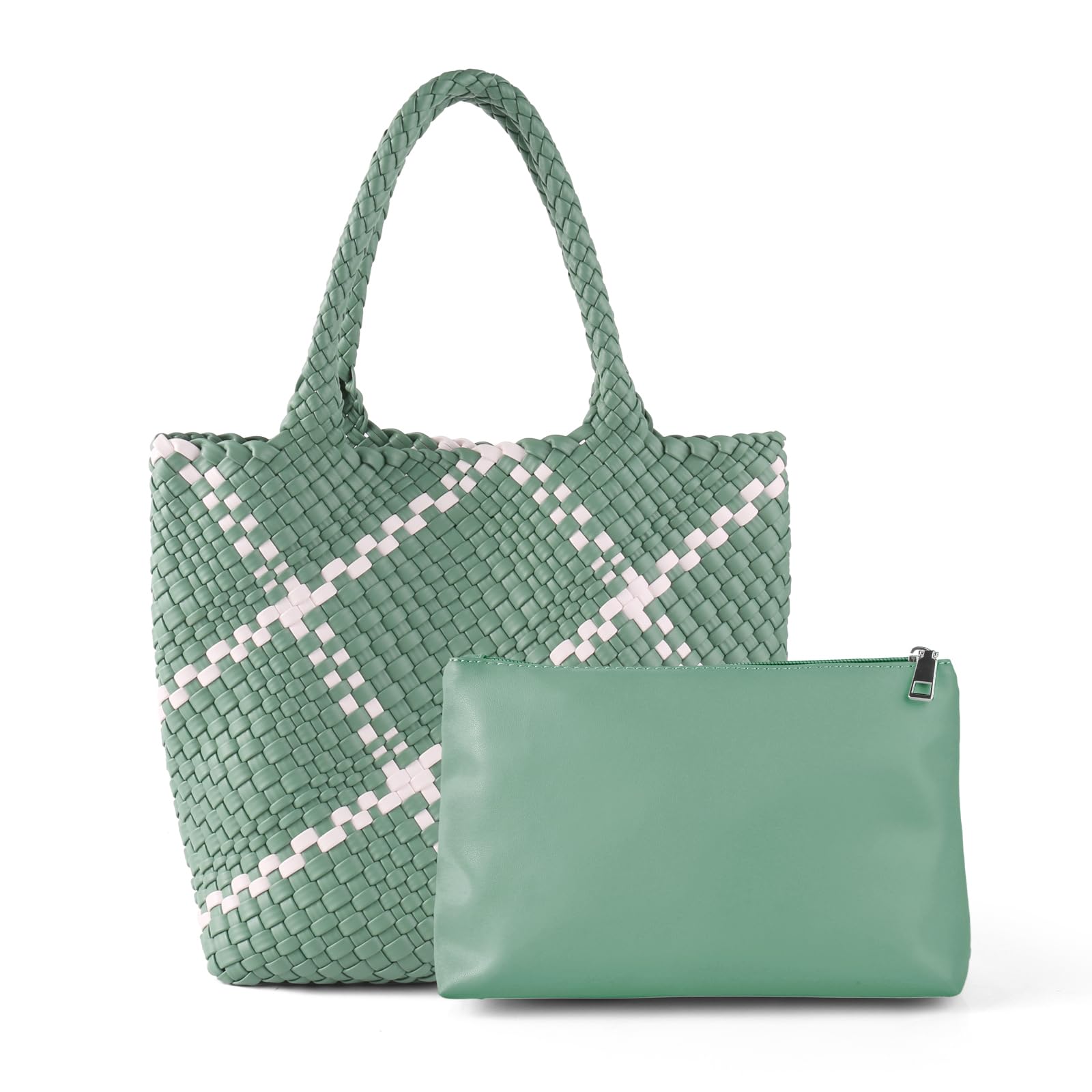 Stylish Woven Leather Tote Handbag for Women - Large Soft Hobo Shoulder Bag with Matching Purse | Handmade Genuine Leather Beach Bag | Perfect for Travel, Shopping & Everyday Use