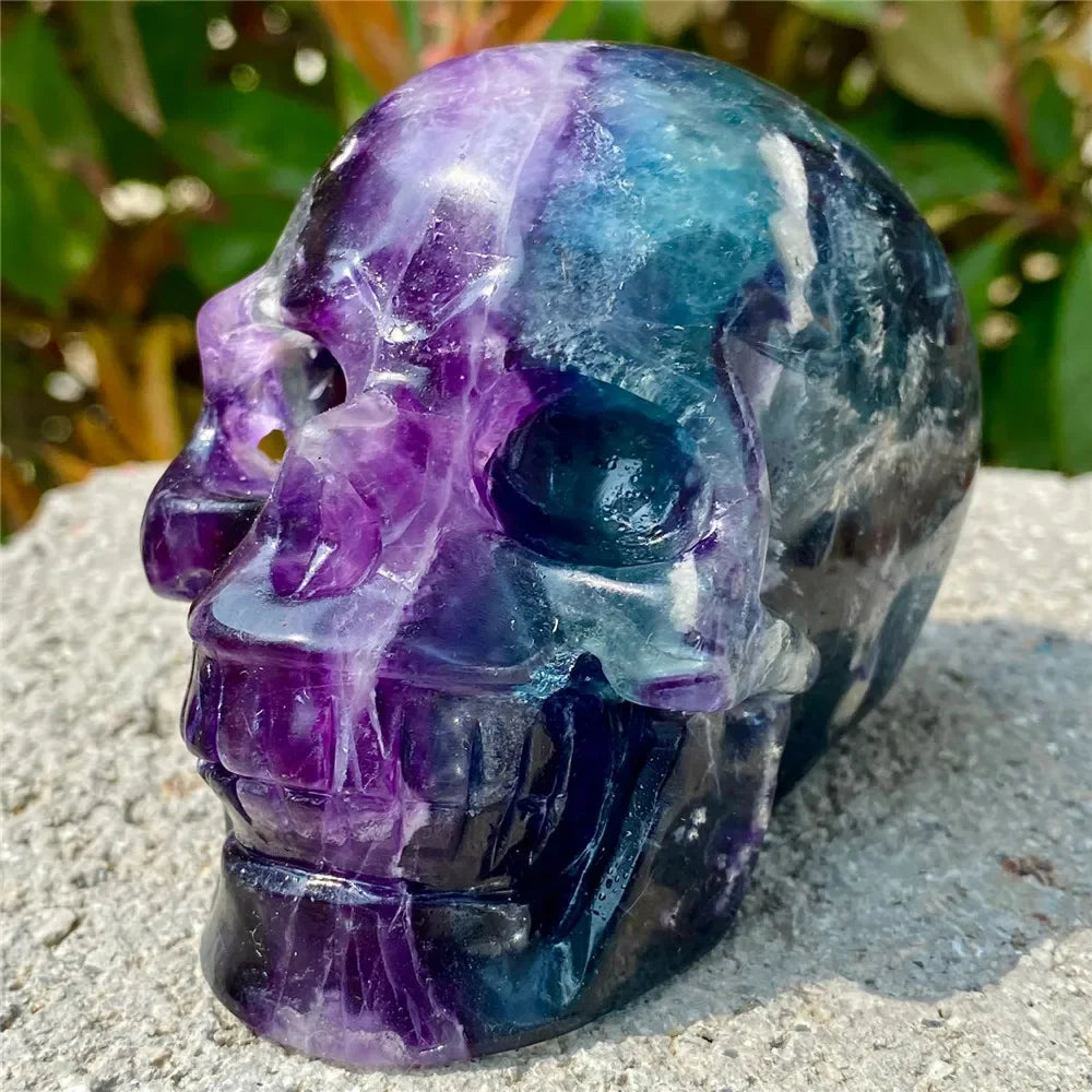 Natural Fluorite Skull Carving - Raw Quartz Crystal Healing Stone for Reiki & Energy Cleansing | Mineral Specimen for Home Decor, Meditation & Spiritual Practice