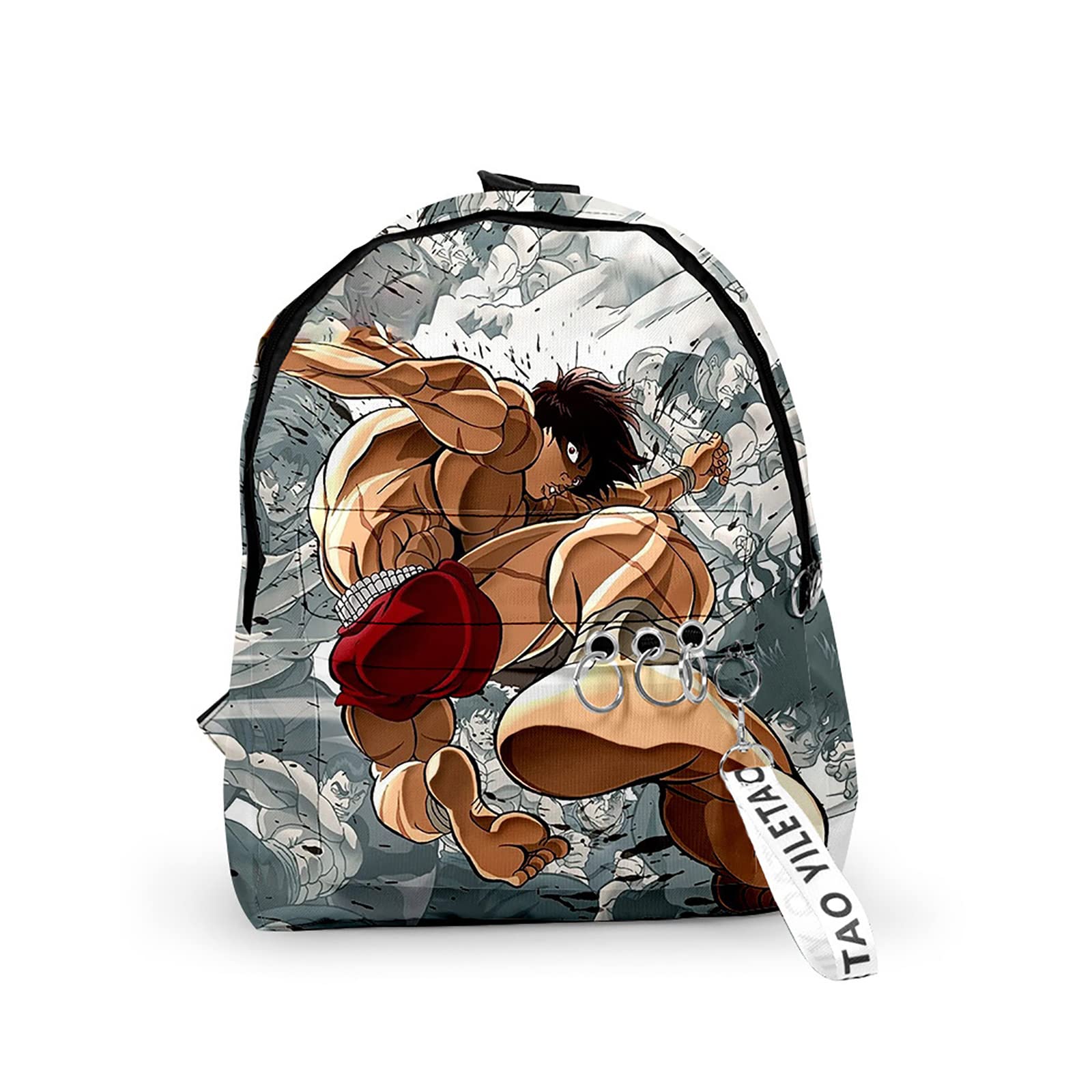 Xhomeshop Baki Anime Printed Zip Up Backpack for Men & Women - Stylish College School Bag, Travel Daypack, Hanma Baki Cosplay Accessory - Perfect for School, Work, Travel & Anime Conventions