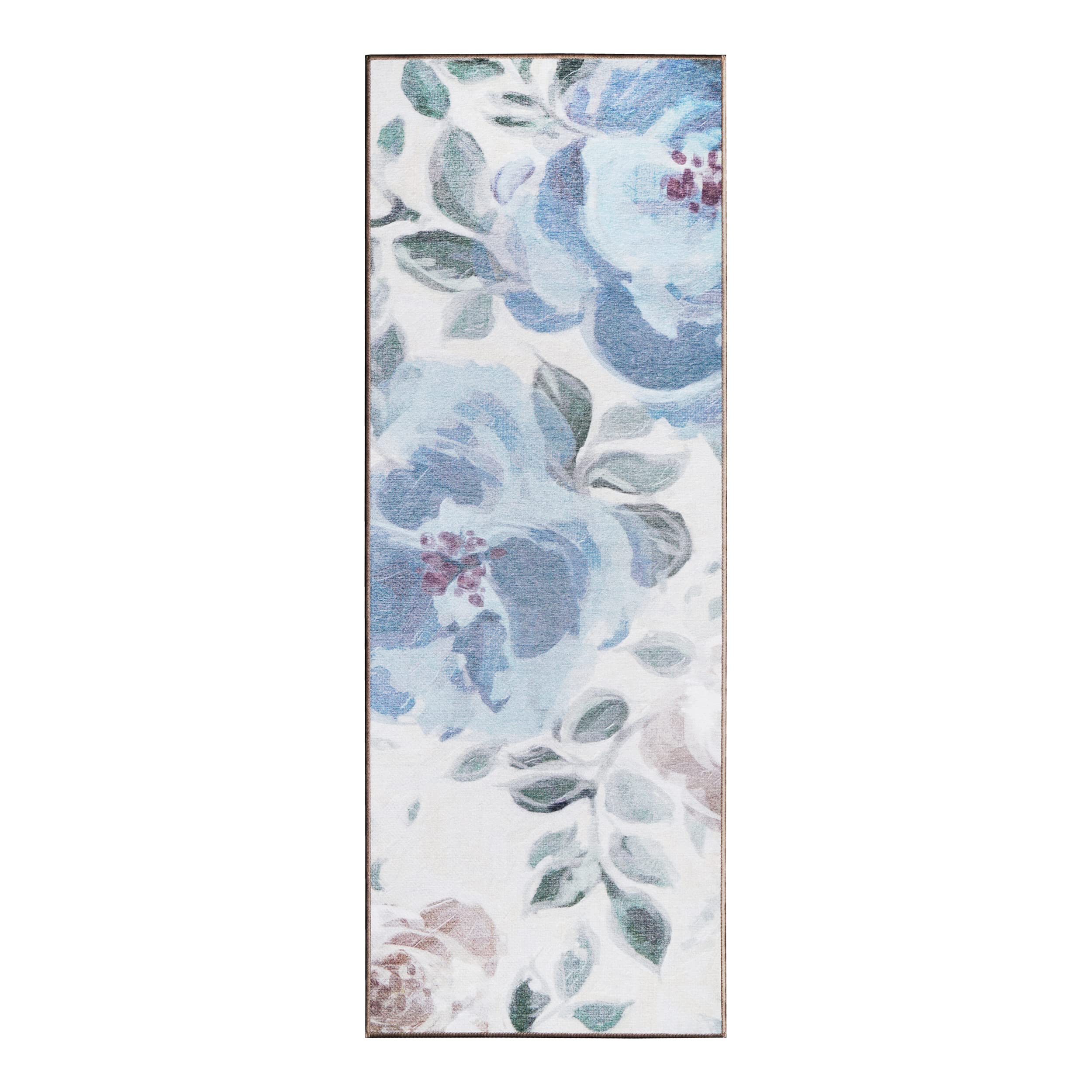 Magic Carpet Washable Rug - Non-Slip, Stain Resistant, Waterproof, Foldable Accent Rug for Living Room & Bedroom - Pet & Kid Friendly Floral Design (Cream Blue, 2.5x7 ft) - Perfect for Home Decor, Nursery, Playroom or Dorm Room