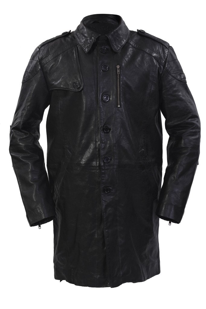 Men's Distressed Black Leather Trench Coat - Military Style Long Coat for Winter | Perfect for Outdoor Adventures, Casual Wear & Fashion Statement
