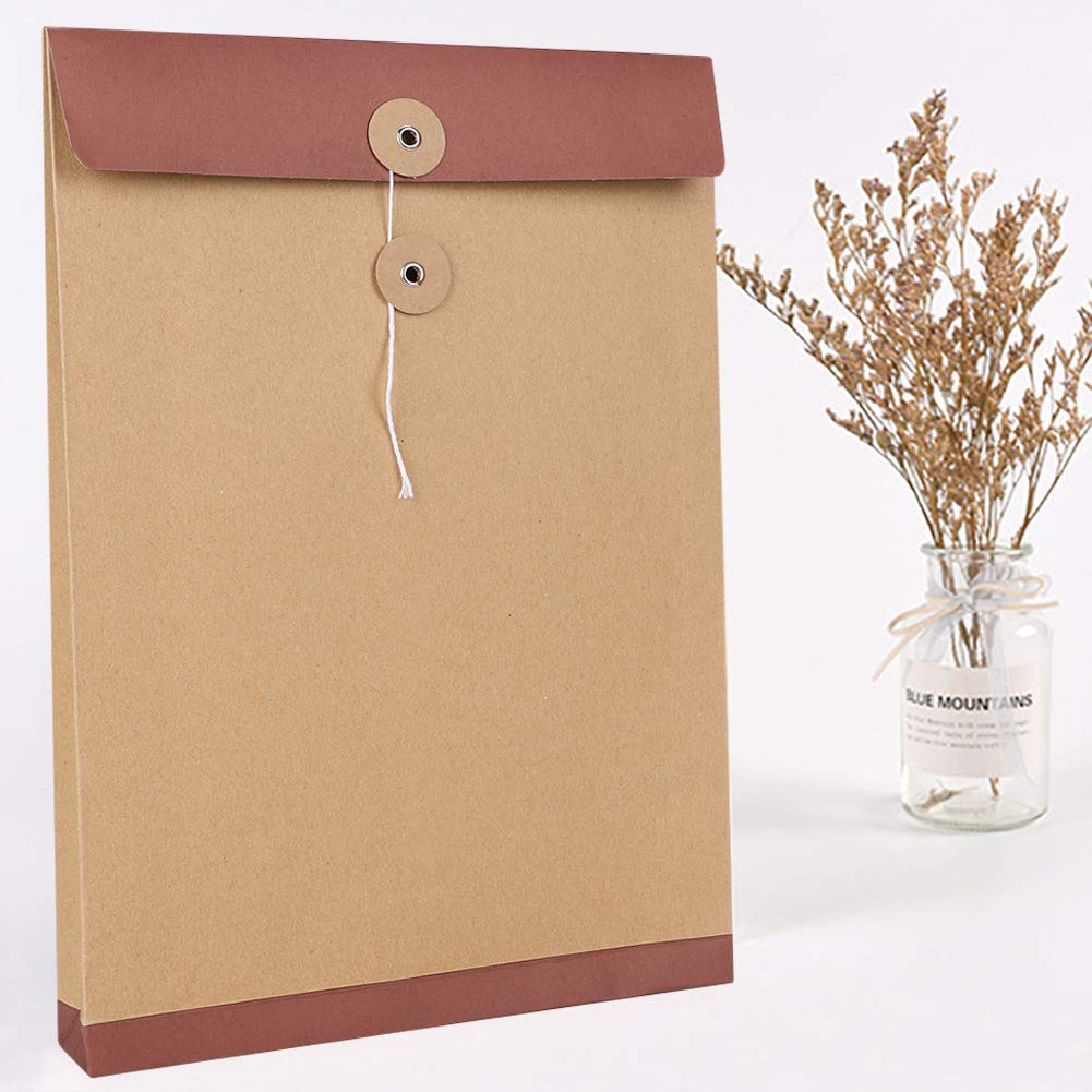 10PCS A4 Kraft String Envelopes - Letter Size File Folders with Button Closure for Office Documents, Bills, Contracts | Waterproof & Durable Paper Filing Organizers | Perfect for Office, School, Home & Mailing Storage Solutions