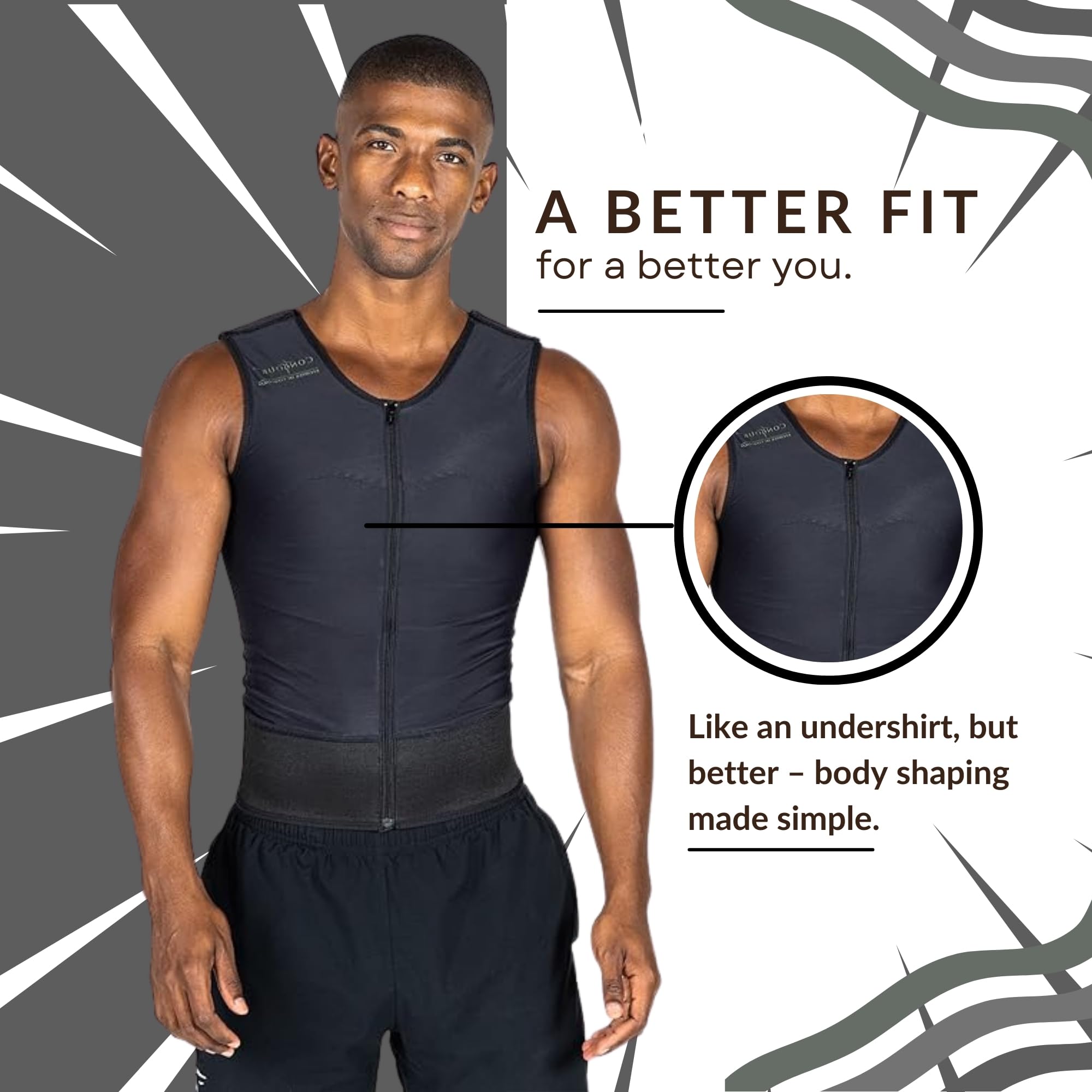 ContourMD Men's Post-Surgery Compression Vest - Medical Grade Chest Support Garment After Liposuction | Ideal for Recovery, Breast Support & Body Shaping After Cosmetic Procedures