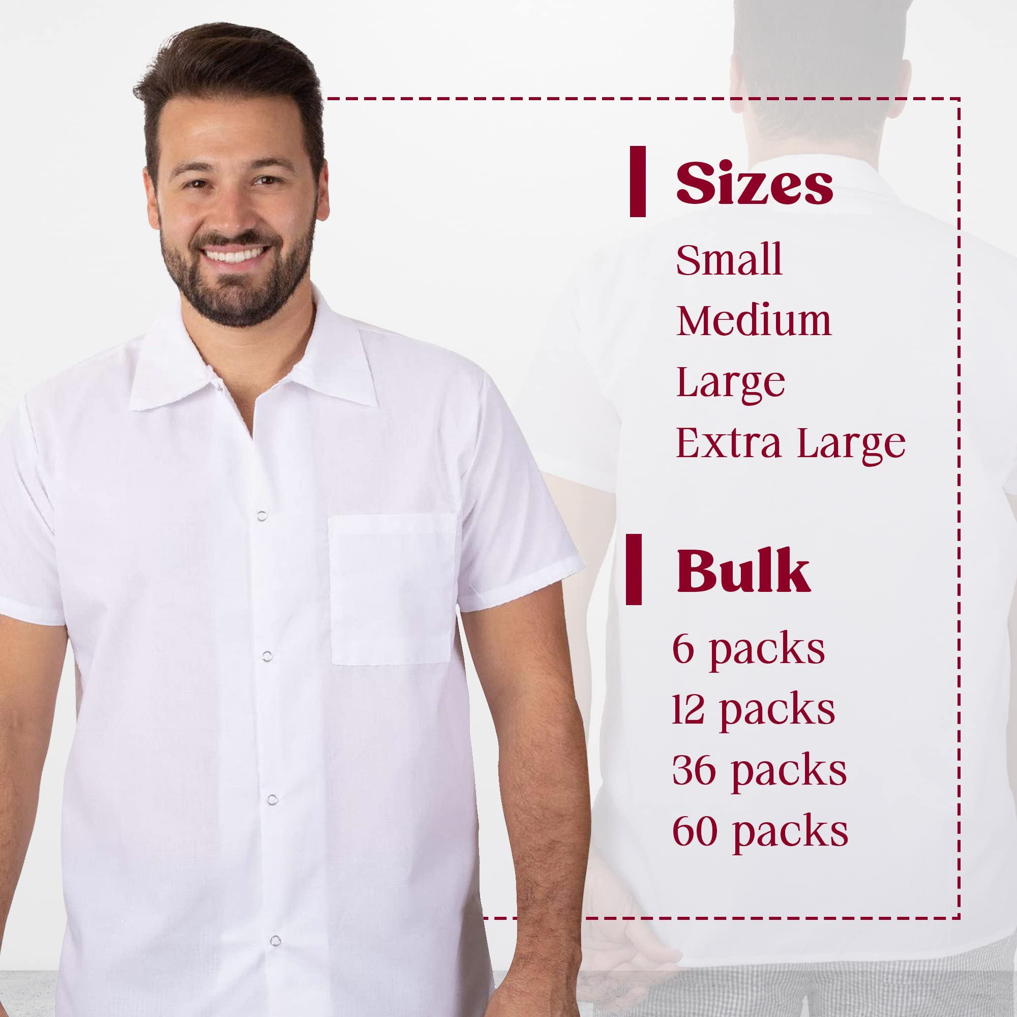 Professional Chef Shirts White Bulk Packs - 12 Pack Cotton Chef Uniforms for Men & Women - Restaurant Kitchen Cooking Baking Workwear