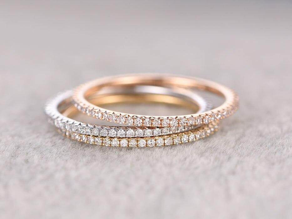 1.50 Carat 3-Piece Wedding Ring Set - 18k Gold Plated Straight Stackable Band for Bridal, Anniversary & Engagement - Perfect for Everyday Wear & Special Occasions