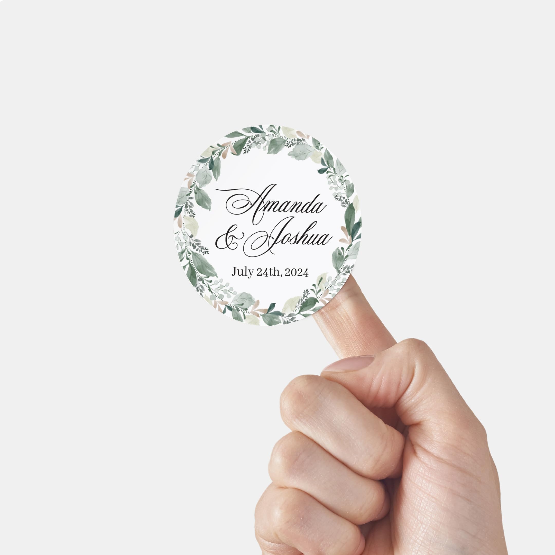 Personalized Greenery Birthday Wedding Favor Labels - Custom Name Stickers with Green Wreath for Party Favors, Gift Bags, Bottles, Candy Bags, Boxes & Cones - Perfect for Baby Showers, Bridal Showers, Weddings & Special Events