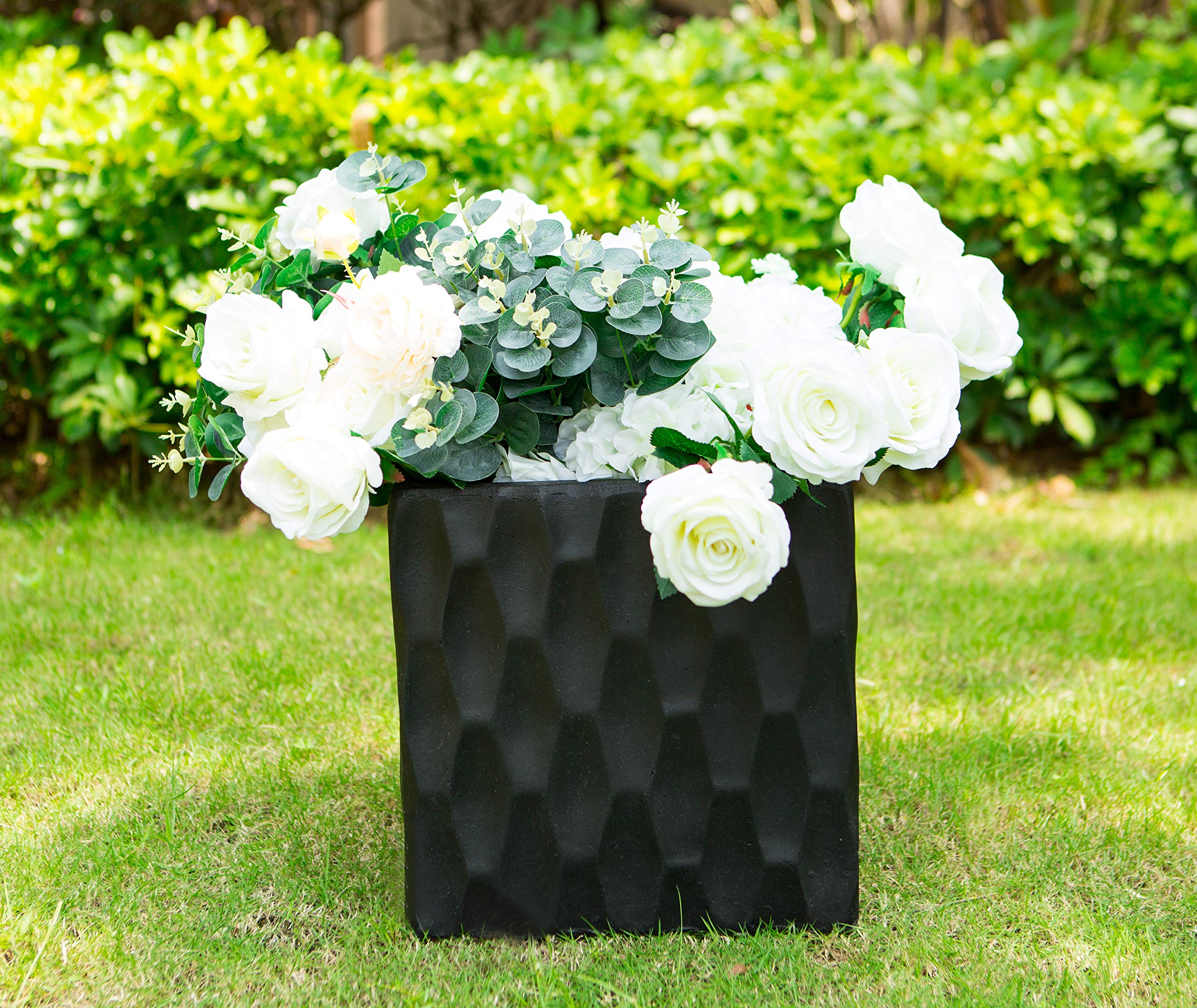 Kante RF0201C-C70221 Lightweight Concrete Retro Square Outdoor Planter in Burnished Black - Perfect for Patio, Garden, and Balcony Decor