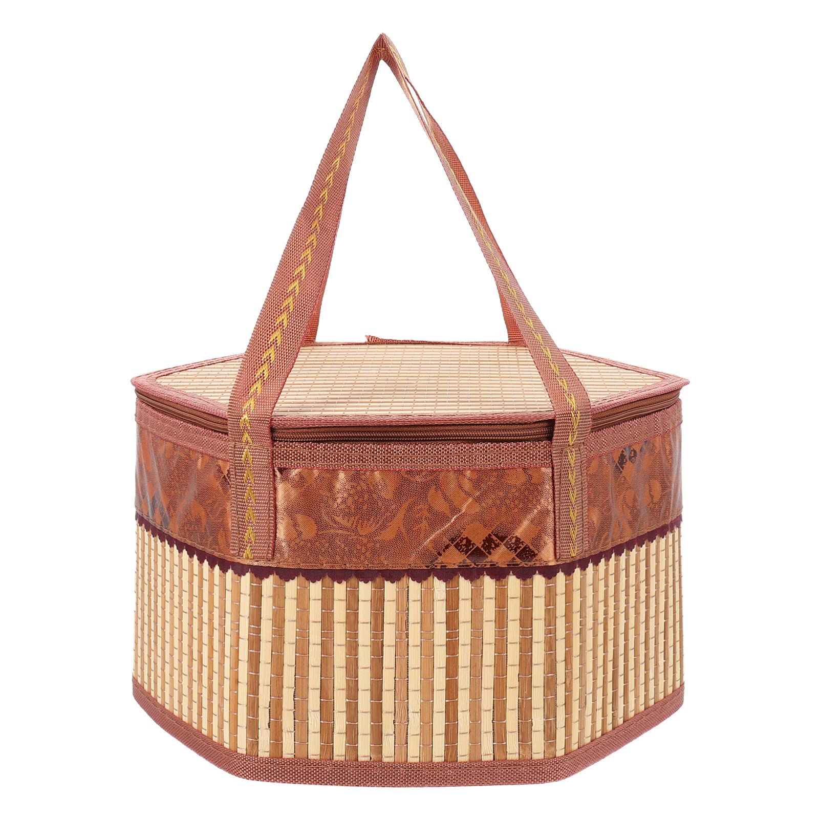 Hexagonal Rattan Basket with Lid - 28x28x16cm Woven Storage Basket for Fruits, Picnic, Camping & Home Decor | Durable Handles for Easy Carrying | Perfect for Organizing, Gifting & Outdoor Adventures