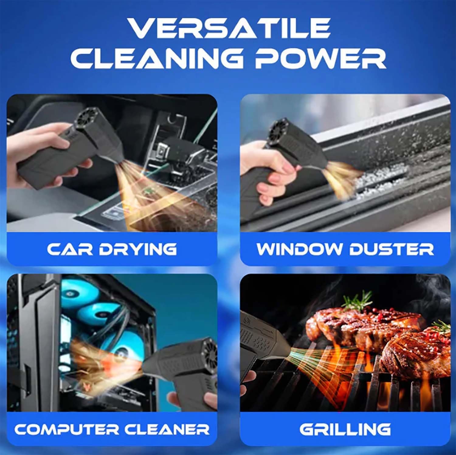 Frostguard 1500W High-Power Thermal Blower - Turbo Jet Fan & Car Dryer for Quick Vehicle Drying, Home Use & Detailing (Black) | Perfect for Car Wash, Garage, RV & Boat Cleaning