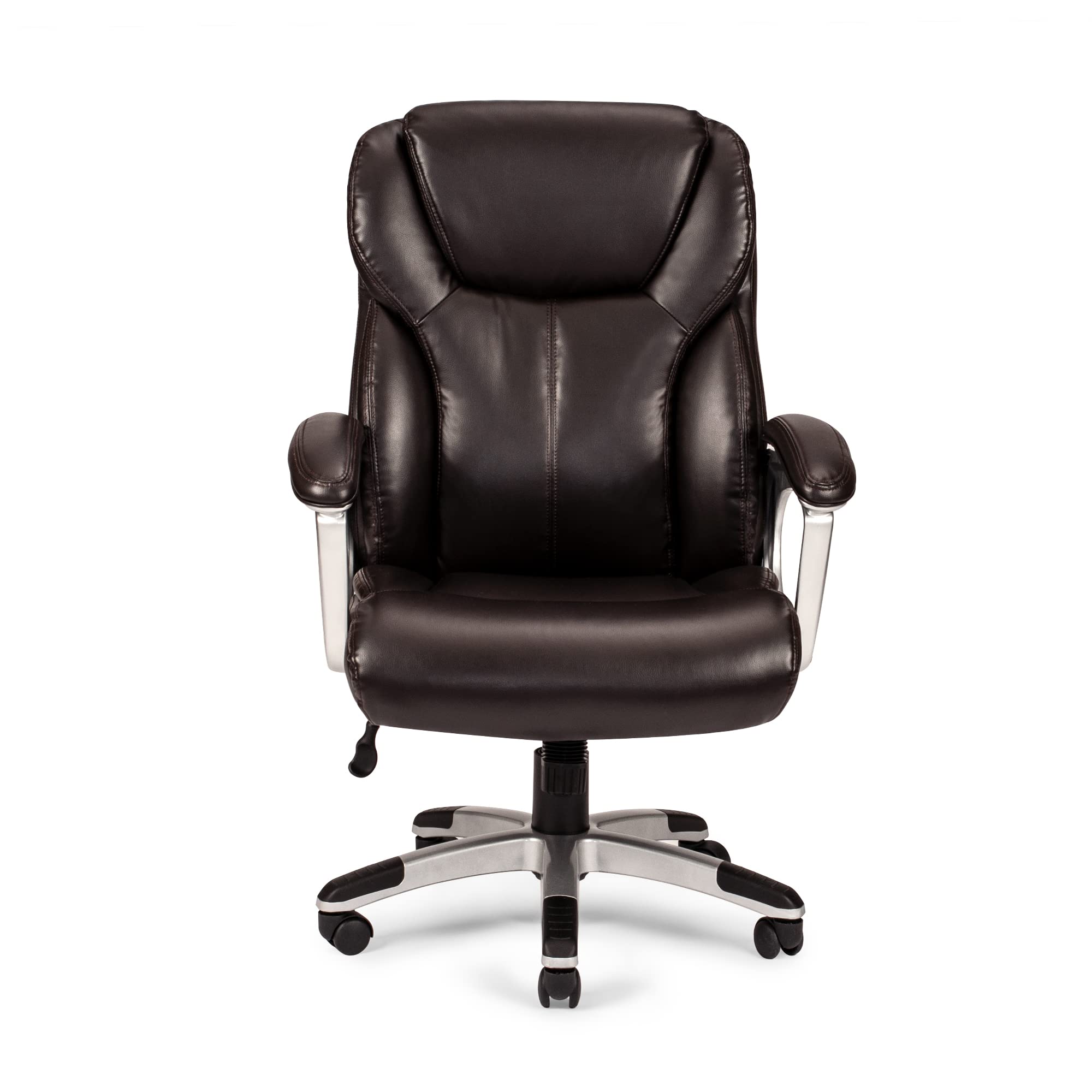 Poundex Blake Ergonomic Office Chair - Adjustable Height, Brown Leather Executive Desk Chair for Home & Office Workspace - Perfect for Long Hours Sitting, Computer Work, and Video Conferencing