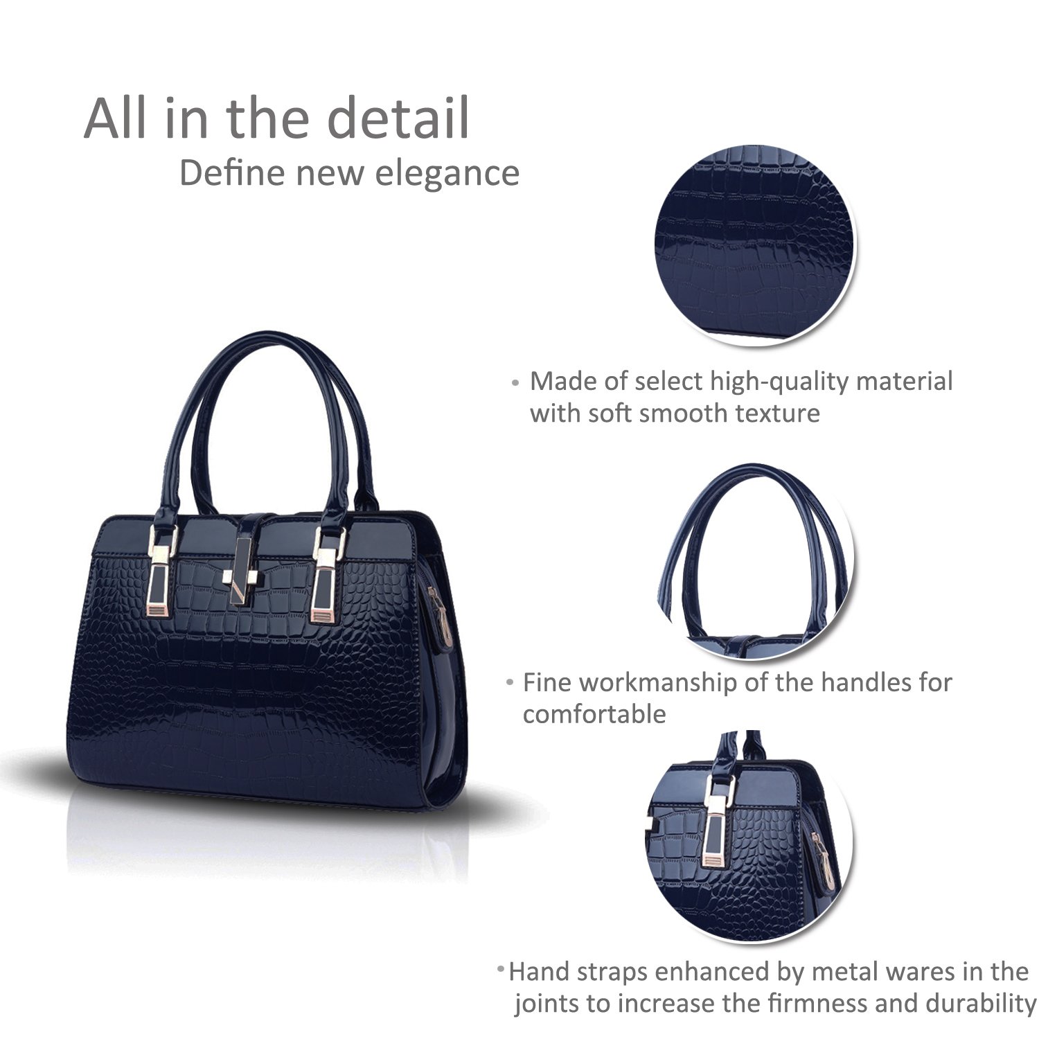 Nicole&Doris Women's PU Leather Shoulder Bag - Stylish Crossbody Messenger Purse with Zipper, Tote Handbag for Daily Use, Work & Travel (Navy Blue)
