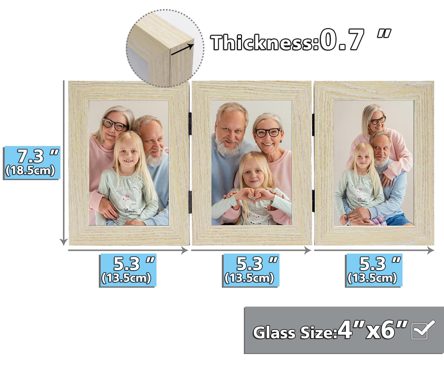 Frametory 4x6 Triple Picture Frame - Trifold Collage Photo Frame with Glass Front, Tabletop Display for Home & Office Decor (Natural Wood, 1 Pack) - Perfect for Family Photos, Wedding Memories & Graduation Pictures