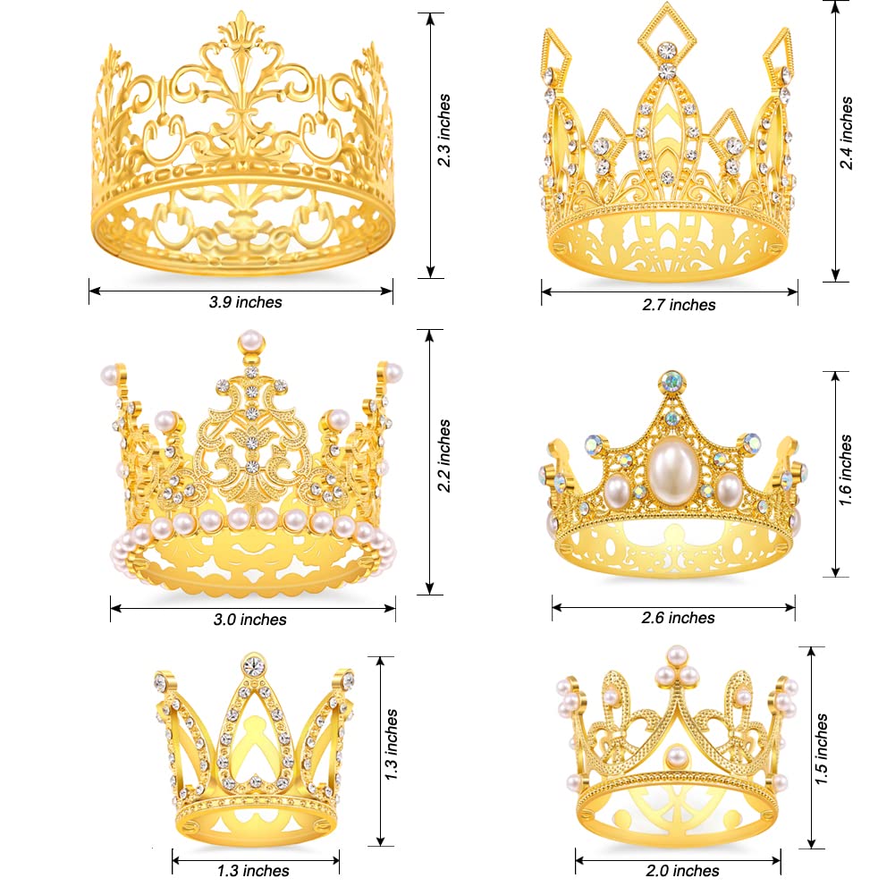6-Piece Gold Crown Cake Toppers Set - Happy Birthday Princess Crown Decorations for Cakes, Cupcakes, Flower Arrangements - Perfect for Birthday Parties, Weddings & Special Events (Gold-Ⅰ)