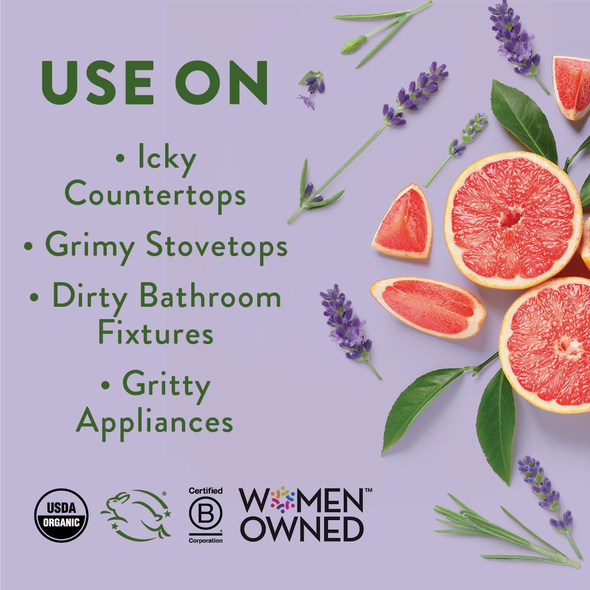 Rebel Green Natural All-Purpose Cleaning Spray - Essential Oil Multi-Surface Cleaner for Kitchen, Bathroom & Floors | Kid & Pet Safe | Eco-Friendly Cleaning Products | Lavender & Grapefruit Scent | 16oz Bottles (4 Pack) | Perfect for Home, Office & Commercial Use