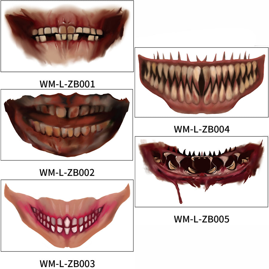 Scary Halloween Mouth Tattoo Stickers for Adults & Kids - Fake Bloody Teeth & Vampire Fangs Temporary Tattoos - Perfect for Halloween Parties, Cosplay & Horror Costumes