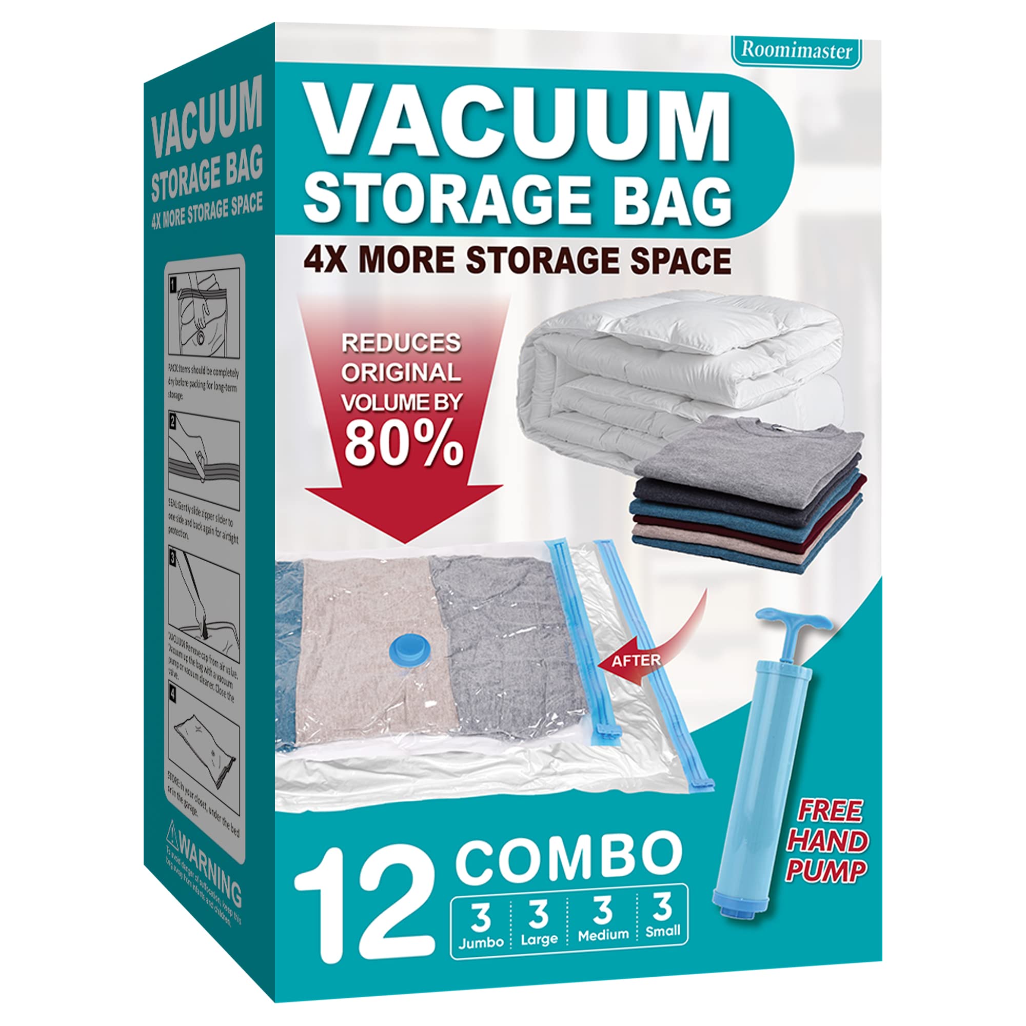 Space Saver Vacuum Storage Bags 12-Pack (Jumbo/Large/Medium/Small) for Clothes, Comforters, Blankets & Bedding | Compact Storage Solution for Seasonal Wardrobe, Travel & Home Organization