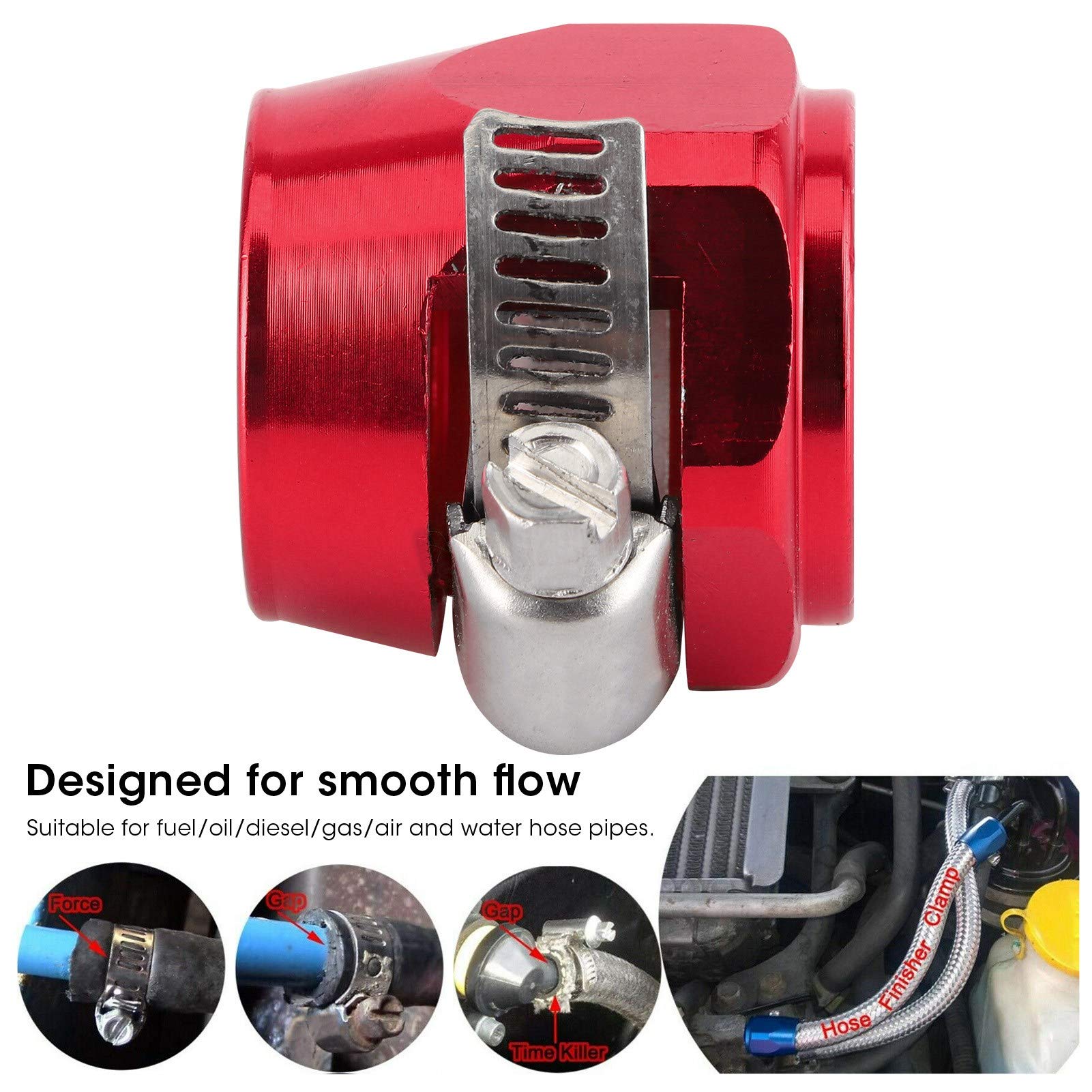 10AN Professional Hose Clamp - Heavy Duty Fuel, Oil, Air & Water Pipe Fitting Clamp - Easy Installation Hose Finisher (Red) - Perfect for Automotive, Marine & Industrial Applications