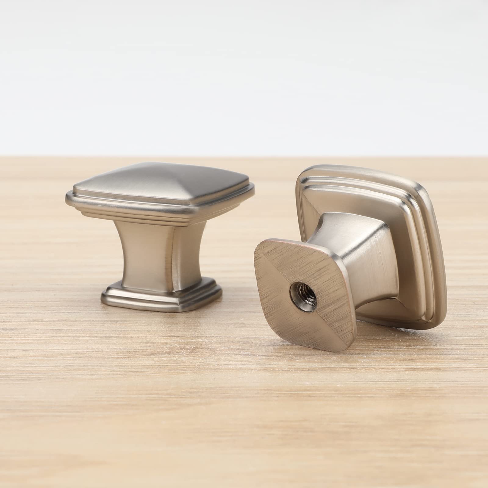 5 Pack Brushed Nickel Cabinet Knobs - Solid Square Zinc Alloy Drawer Handles for Kitchen, Bathroom & Dresser | Durable Cabinet Hardware for Home Improvement & DIY Projects | Perfect for Modern Kitchen Cabinets, Bathroom Vanities & Bedroom Furniture