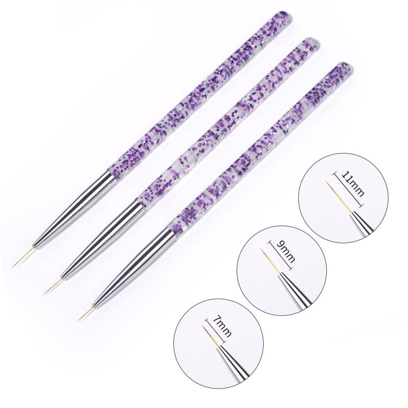 3Pcs French Stripe Nail Art Liner Brush Set - Professional 3D Tips Line Stripes DIY Drawing Pen for UV Gel, Acrylic & Nail Polish - Perfect for Salon, Home Manicure & Nail Art Designs