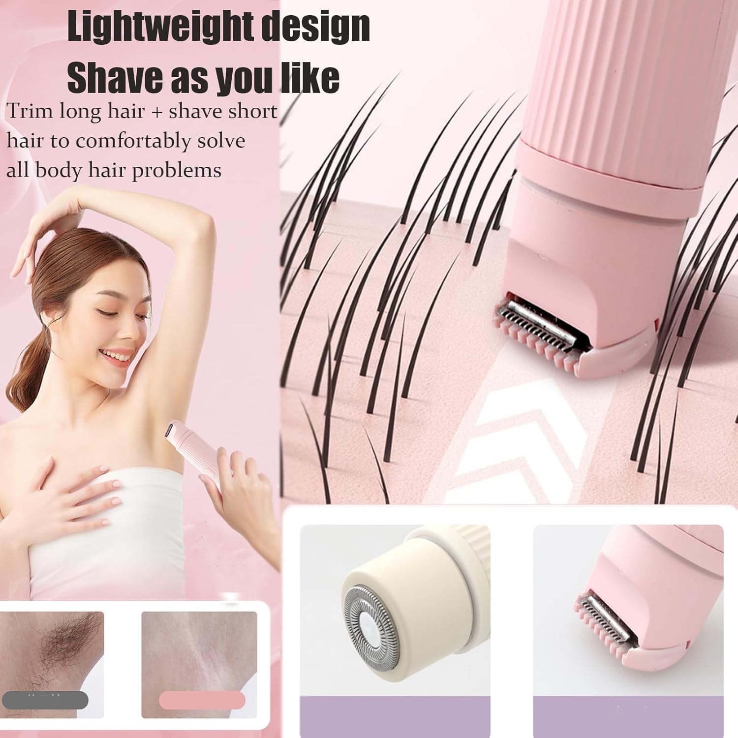 Allalonga 7-in-1 Electric Shaver for Women - 2-in-1 Wet & Dry Hair Removal with 3 Attachments - Painless Bikini & Body Shaver (Purple) - Perfect for Travel, Gym & Sensitive Skin Care