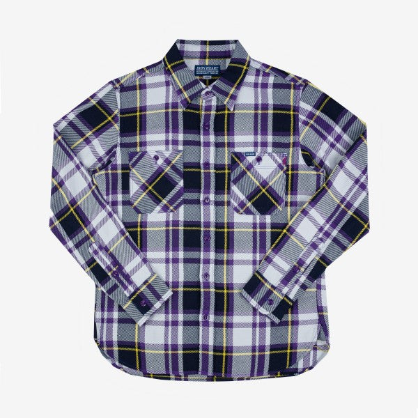 Iron Heart IHSH-382 9oz Selvedge American Check Work Shirt - Purple Plaid Flannel Shirt for Men | Durable Workwear & Casual Style for Outdoor Activities and Everyday Wear