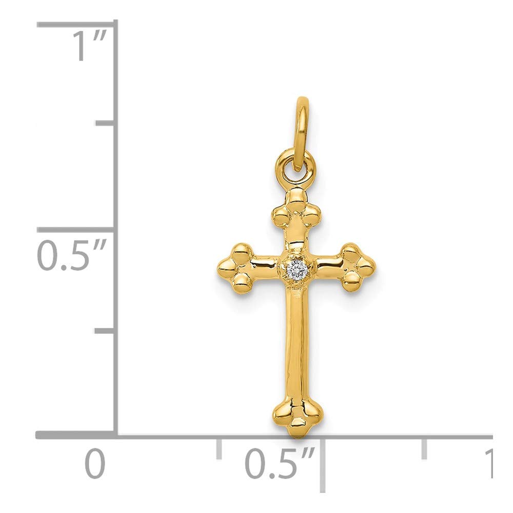 14K Yellow Gold Small AA Diamond Budded Cross Pendant Necklace for Women - Elegant Religious Jewelry Gift for Baptism, Confirmation & Everyday Wear