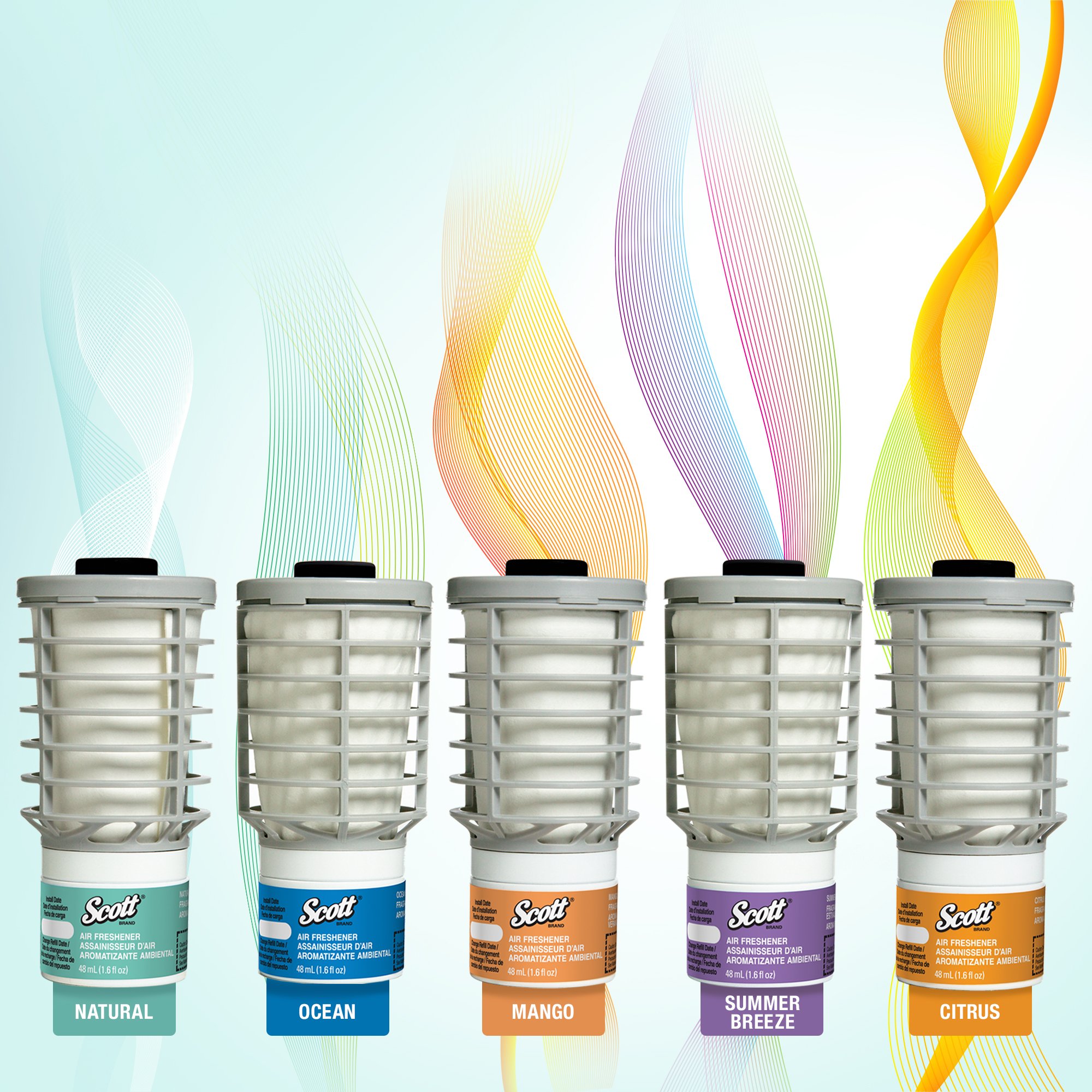 Scott Essential Air Freshener Refill (12373) - Mango Scent, 6-Pack Continuous Release Refills for Automatic Air Fresheners | Home, Office, Car & Bathroom Odor Eliminator