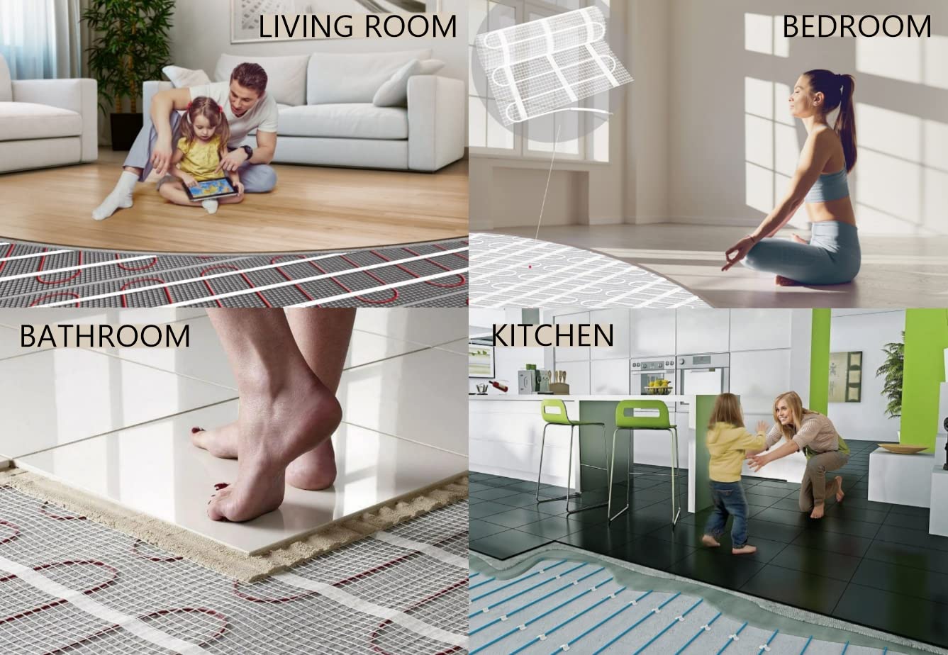 FloorLace FIT Electric Heated Floor Mat - 120V Radiant Heating Mat for Tile, Laminate & Stone Floors - Self-Adhesive Underfloor Heating System (30 SQFT) - Perfect for Bathroom, Kitchen & Basement Warmth