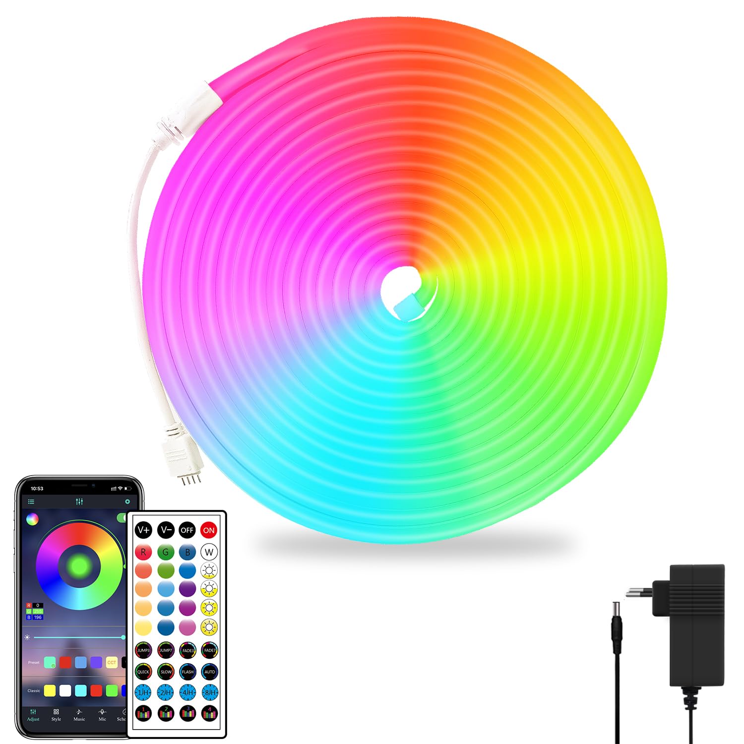 5M Neon LED Strip Lights - 24V RGB Flexible LED Rope Lights with Remote/APP Control, IP65 Waterproof for Bedroom, Room & Outdoor Decoration - Perfect for Party, Home Theater, and Landscape Lighting