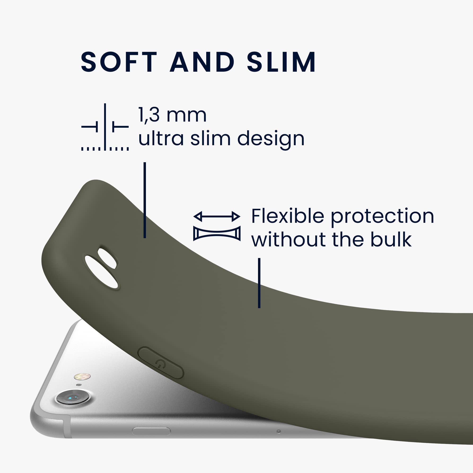 kwmobile Slim TPU Phone Case Compatible with Apple iPhone SE 2022/2020, iPhone 8/7 - Protective Soft Matte Cover in Olive Green | Perfect for Everyday Use, Work & Travel