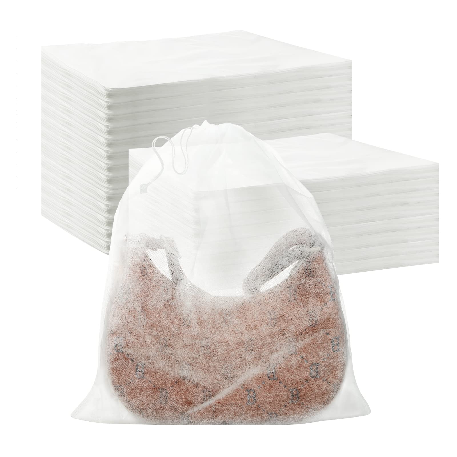 Berlune 100 Pcs Non-Woven Dust Bags for Handbags & Purses Storage - 15.7x19.7 Inch Reusable Shoe Travel Organizer, Closet Protector Dust Covers (Perfect for Travel Packing & Home Organization)
