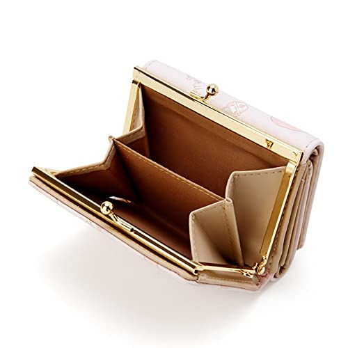 Kawaii Anime Girl PU Leather Short Wallet for Women - Cute Cartoon Purse with ID Credit Card Slots & Coin Pocket - Pink Clutch Buckle Case for Daily Use, School, Shopping & Travel