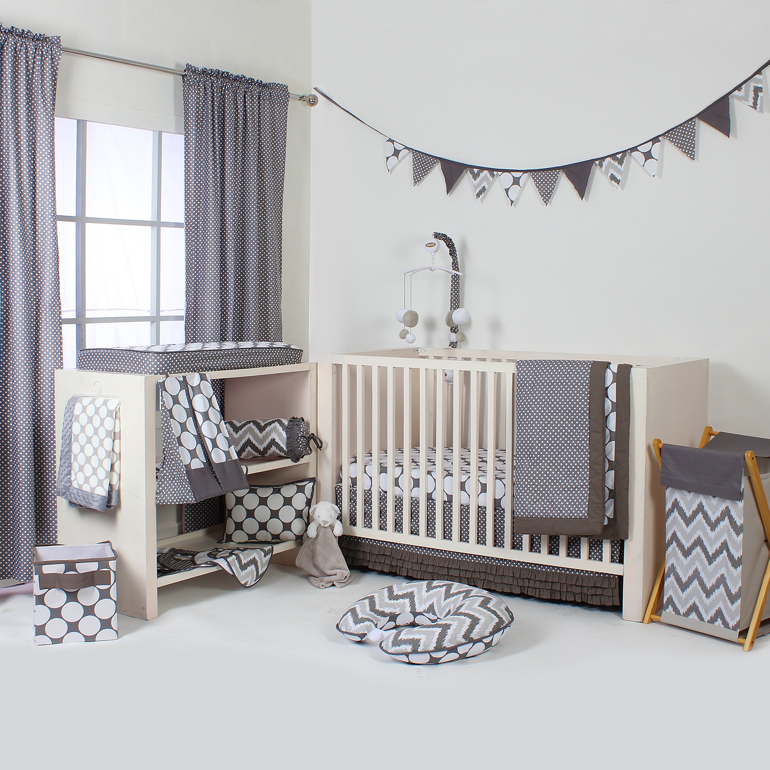 Bacati Mix N Match Ikat Zigzag Chevron Nursery Storage Organizer - Wall & Crib Storage Basket, Grey - Perfect for Baby Room Organization & Nursery Decor