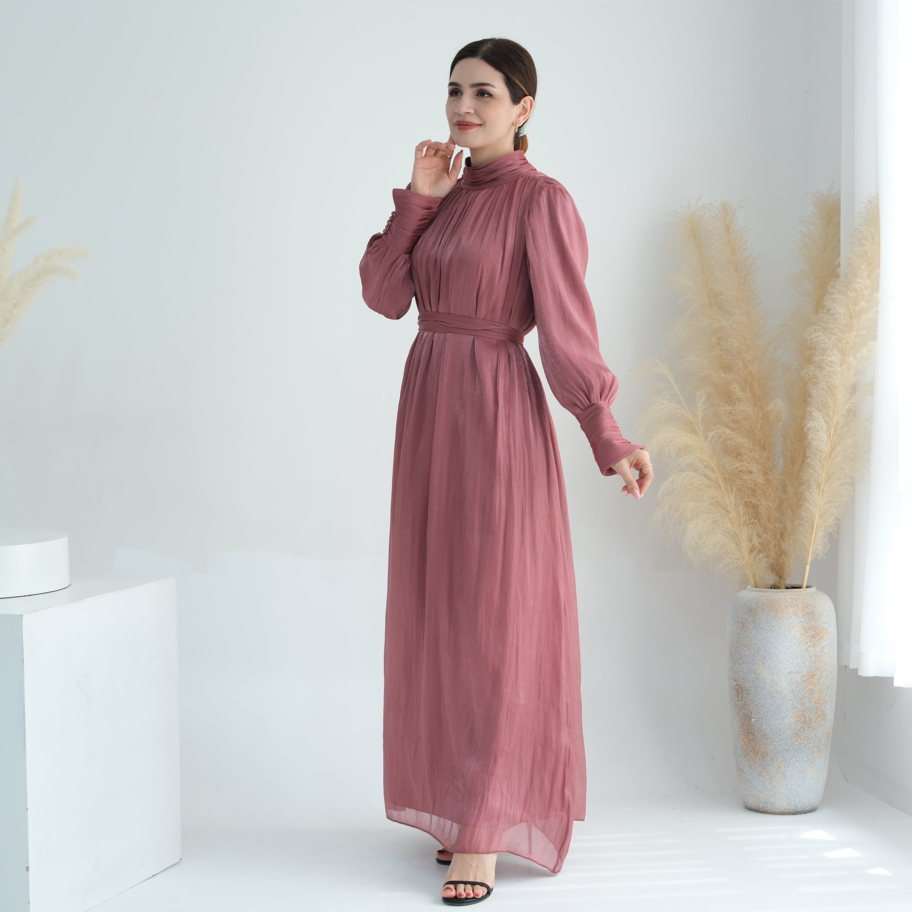 Indira Sparkles Long Sleeve Maxi Dress in Magenta | Elegant Evening Gown for Women | Perfect for Weddings, Parties & Special Occasions