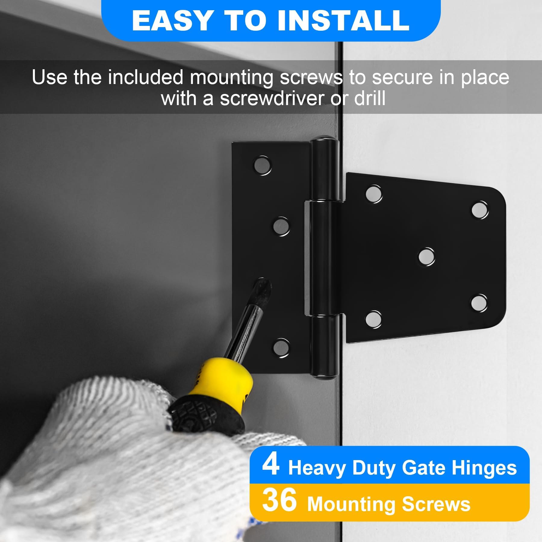 Heavy Duty 3.5 Inch Black Iron Gate Hinges - 4 Pack Industrial Strength T Hinges for Barn Doors, Sheds & Wooden Fences | Outdoor Use with Included Screws | Perfect for Farm Gates, Garden Fences & Stable Doors