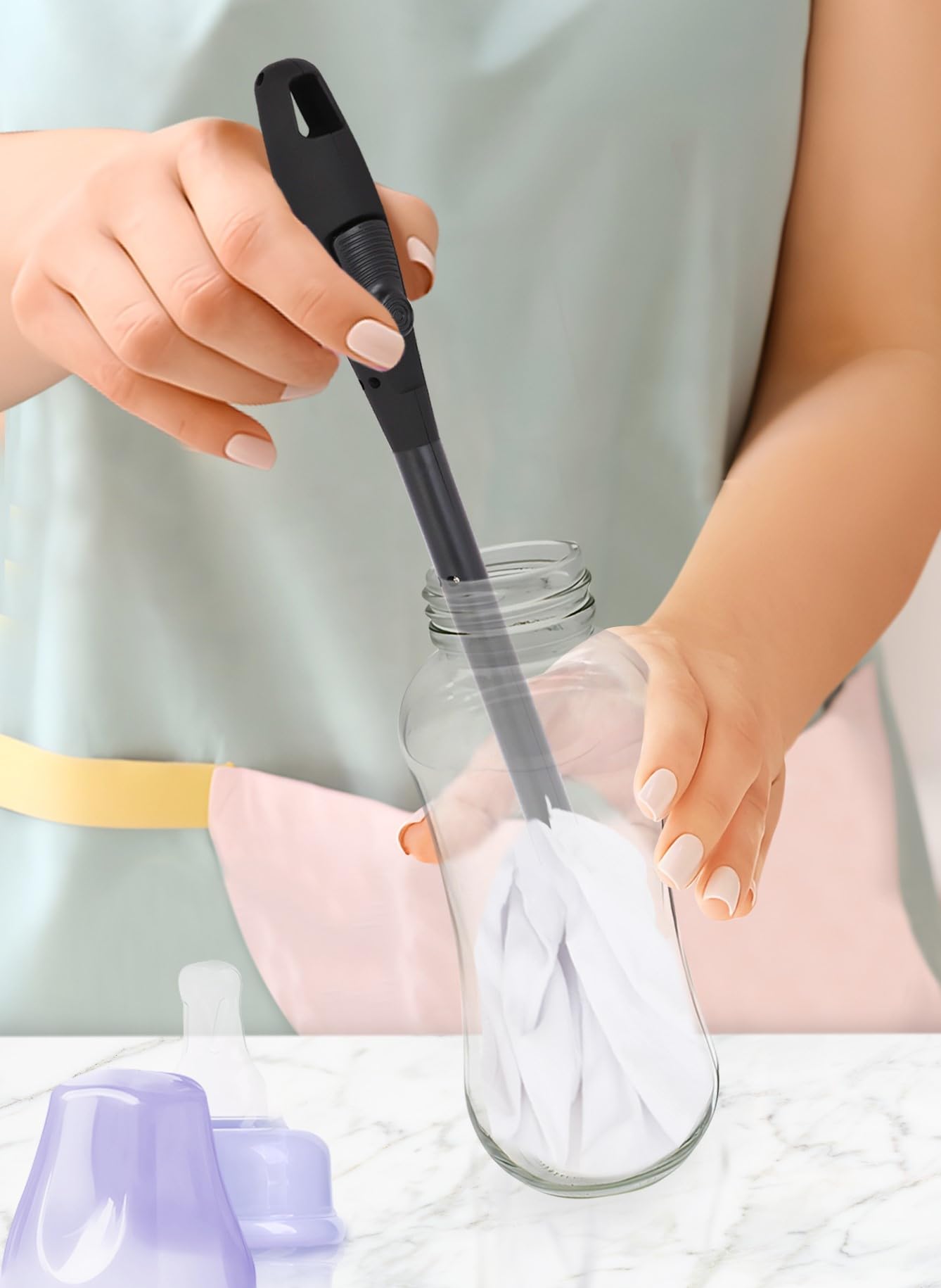 Space Saving Bottle Drying Wand with Paper Towel Attachment - Quick Drying Solution for Baby Bottles, Cups & Kitchenware - Perfect for Nurseries, Kitchens & Dish Racks (Black)