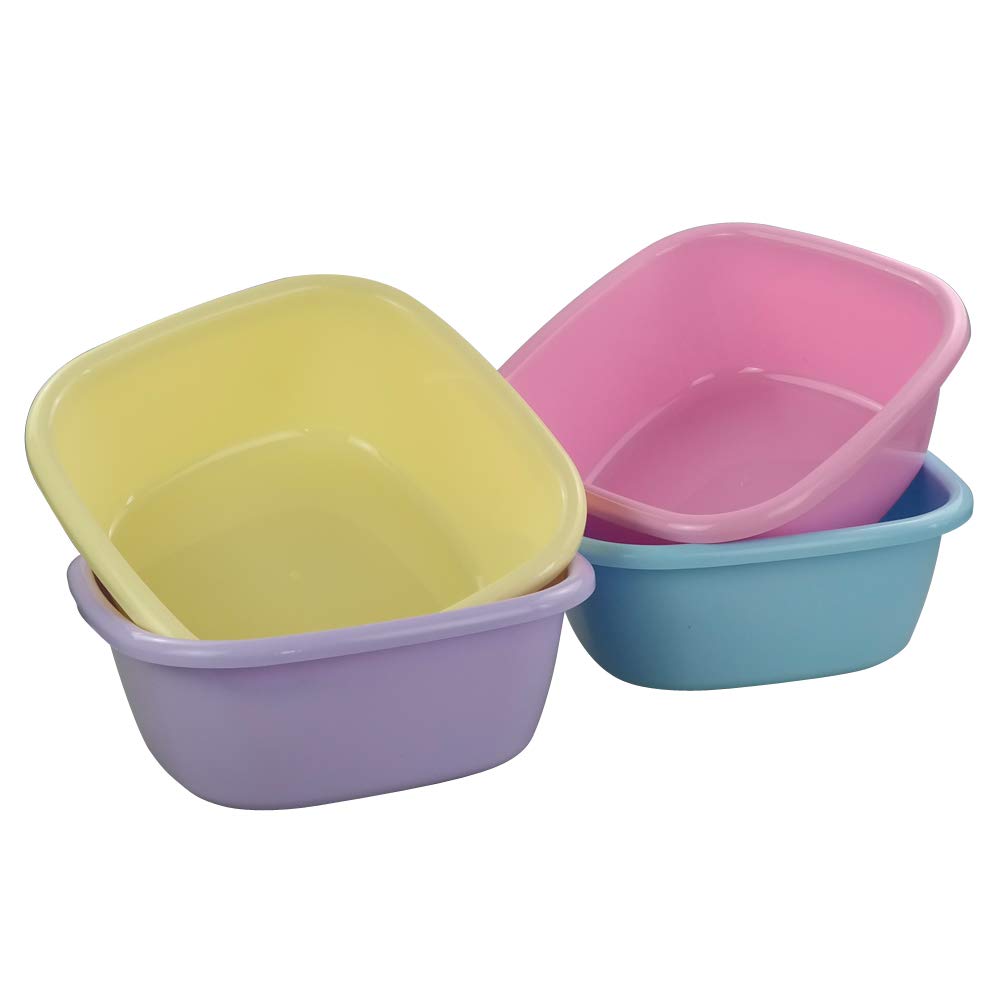 4-Pack 12 Quart Colored Wash Basins - Multi-Purpose Dish Pan & Laundry Tub for Kitchen, Bathroom, and Outdoor Cleaning (Red, Blue, Green, Yellow)