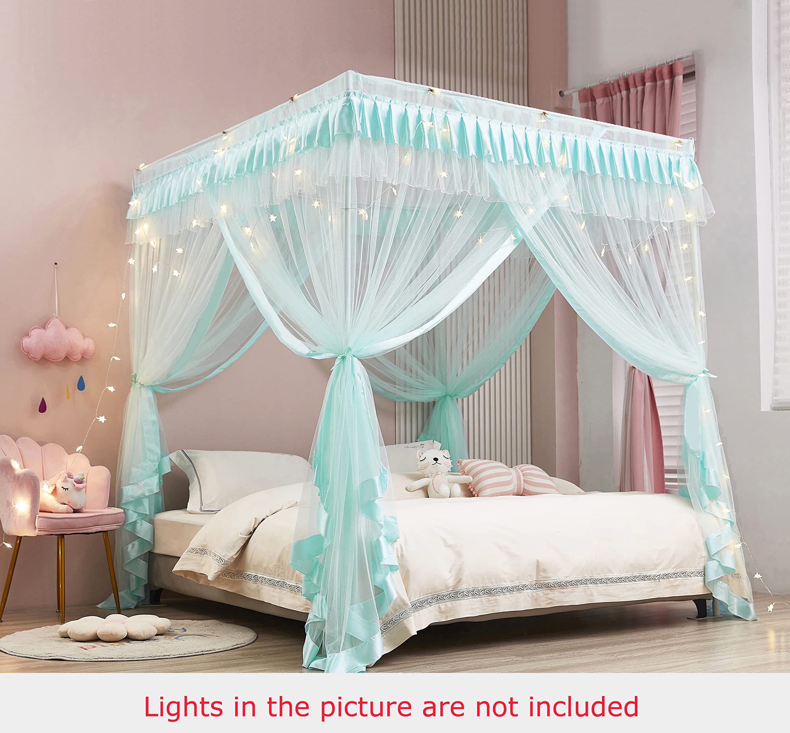 Luxury Mengersi Full Size Canopy Bed Curtains - Royal Cozy Drape Netting for Princess Bedroom Decor (Sky Blue) | Perfect for Kids Rooms, Nursery Decor & Fairy Tale Themed Bedrooms