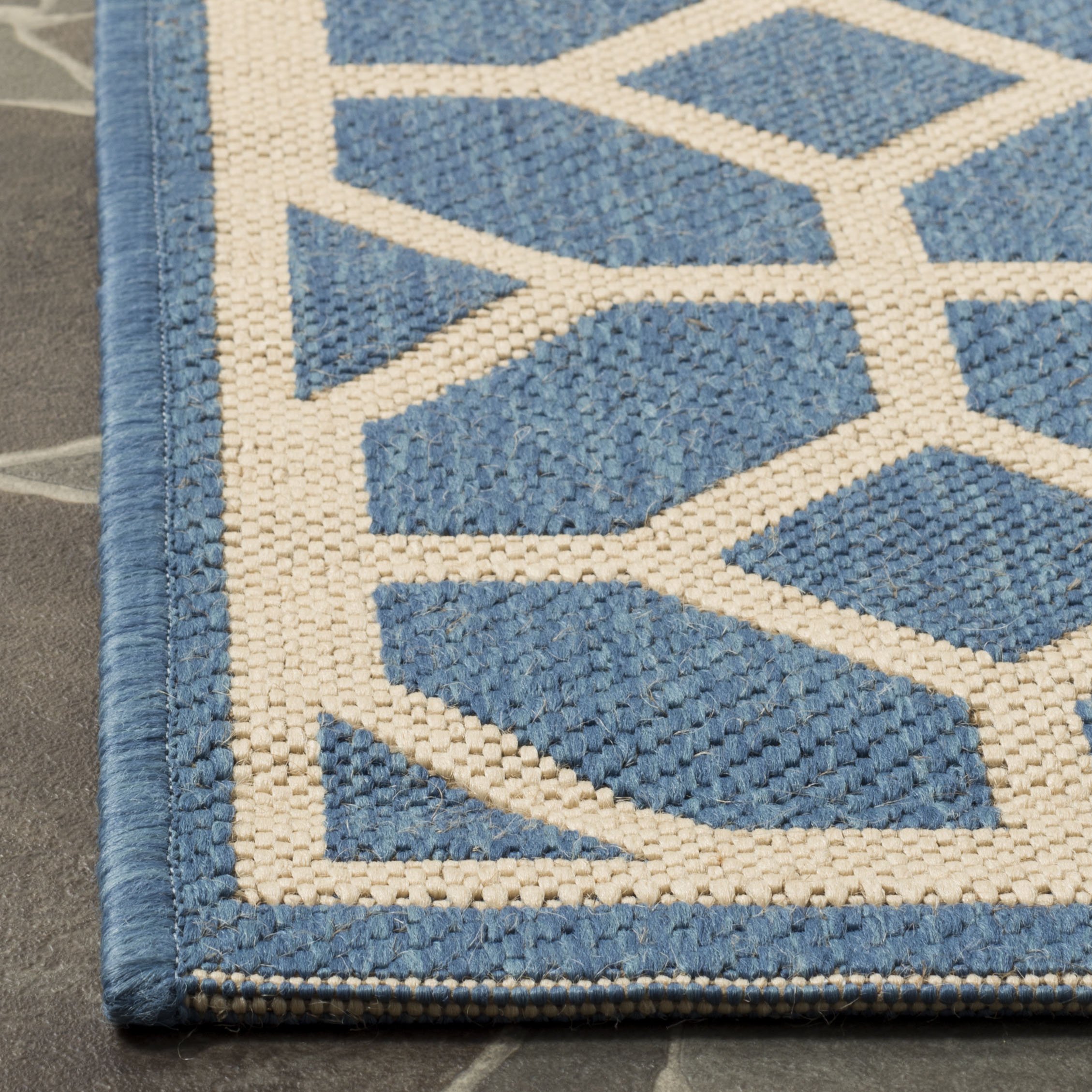 SAFAVIEH Linden Collection 9' x 12' Blue & Cream Geometric Area Rug - Indoor/Outdoor Non-Shedding Easy-Clean - Perfect for Patio, Backyard, Porch, Deck & Mudroom