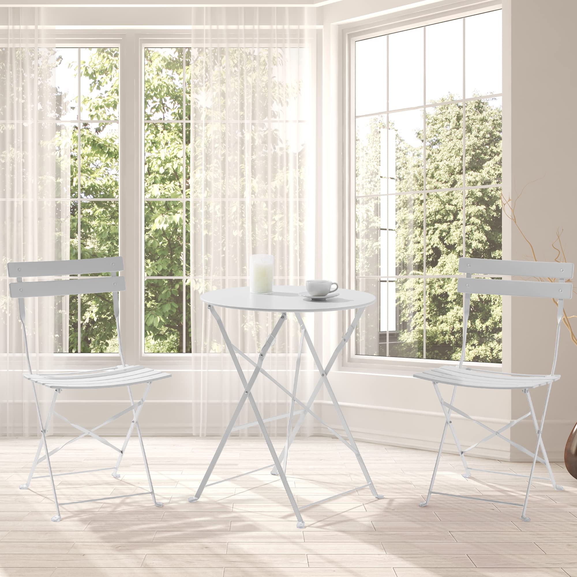 SANLUCE 3-Piece Patio Furniture Set - White Acapulco Chair with Glass Top Table & 2 Chairs for Indoor & Outdoor Use - Perfect for Garden, Poolside, and Patio Relaxation