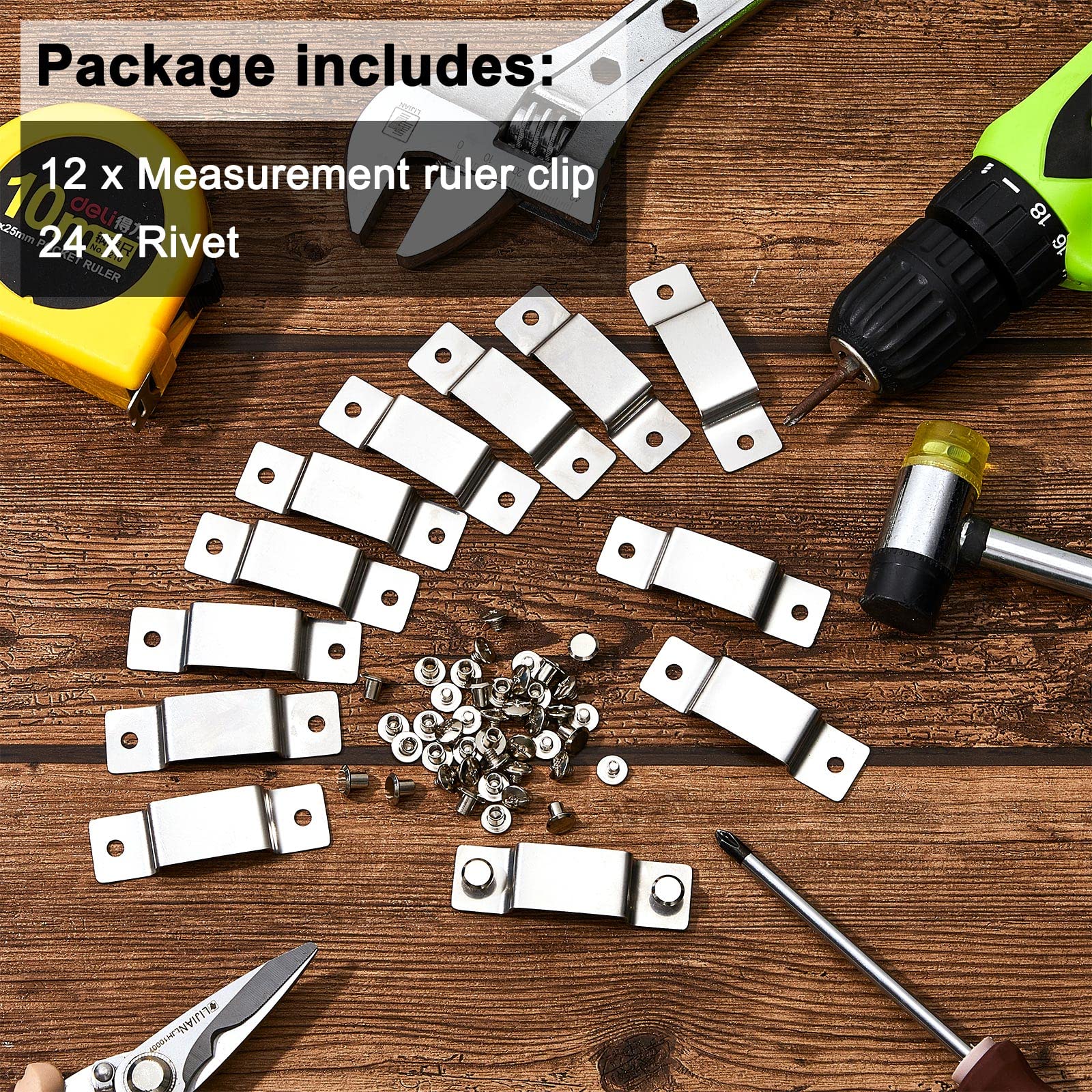12 Pack Silver Metal Tape Measure Holder Clip with Screws - Belt & Pocket Tool Pouch for Easy Carrying - Perfect for Construction, DIY Projects & Handyman Work
